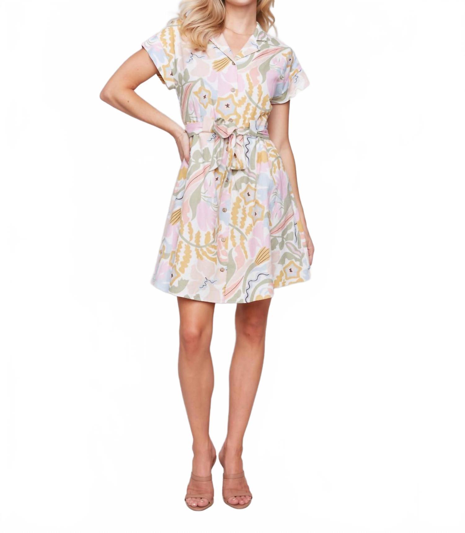 Charlie b Linen Blend Short Sleeve Button-Front Dress in White | Lyst