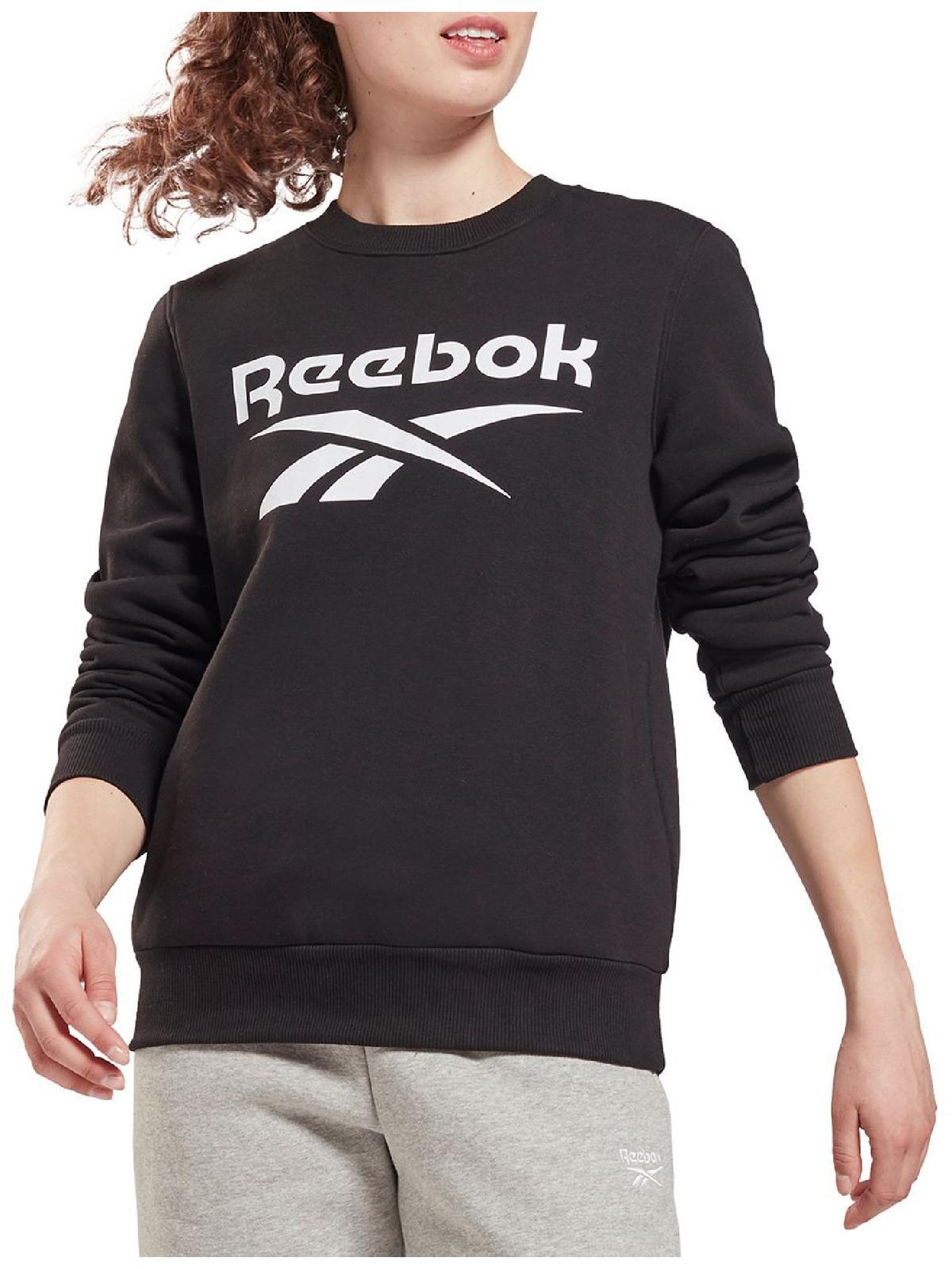 Reebok Identity Fleece Logo Comfy Crewneck Sweater in Black | Lyst