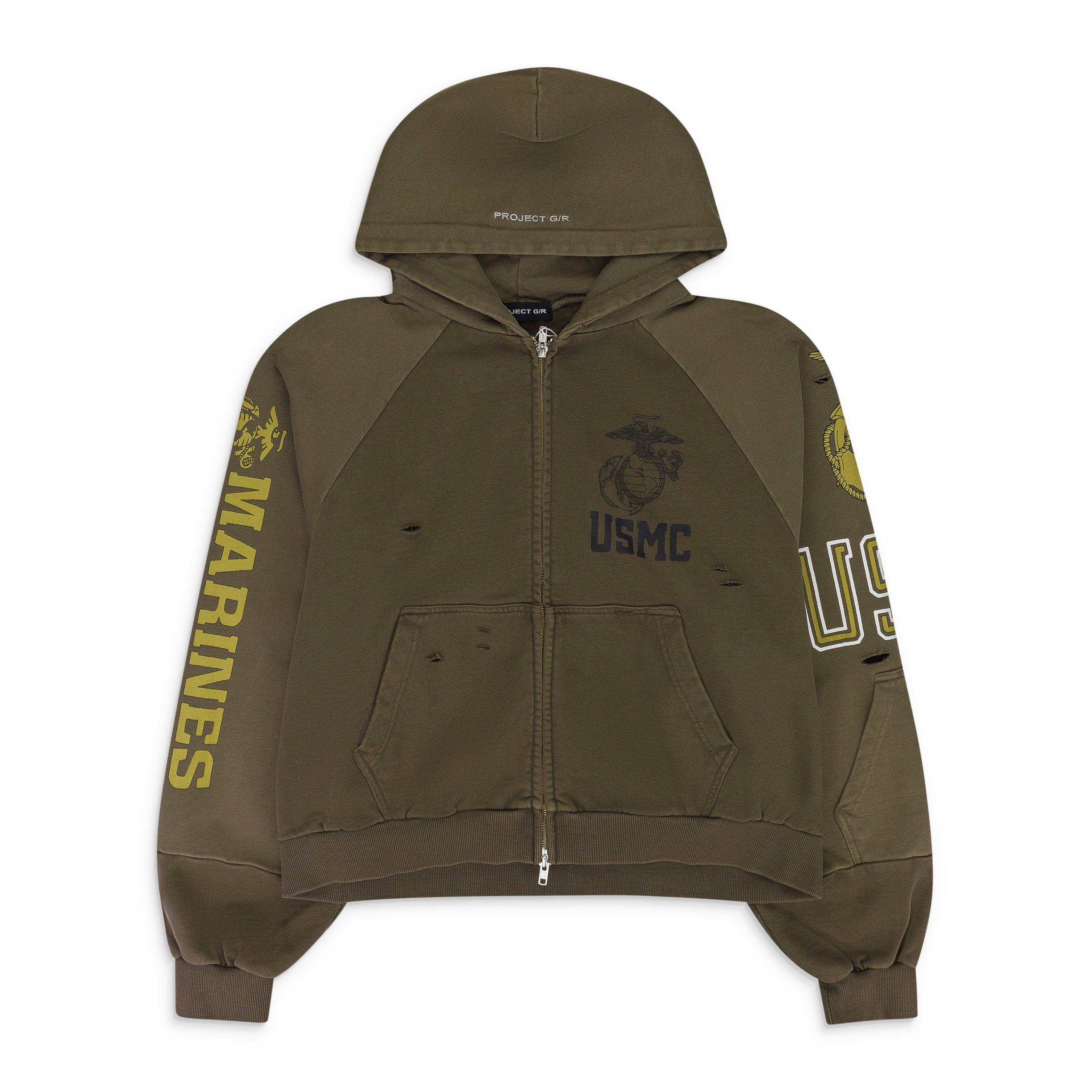 PROJECT G/R Khaki Reconstructed Folded Zip Hoodie in Green for Men