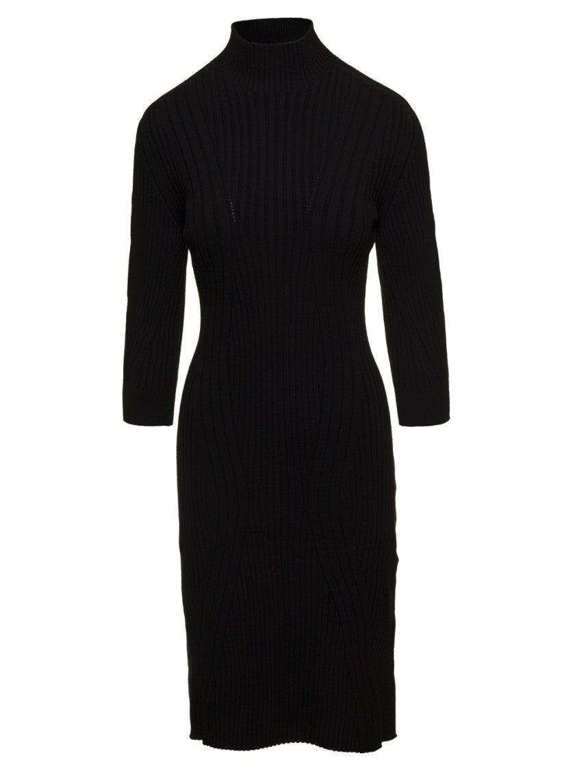 [LOW CLASSIC] /☆24FW RECYCLED NYLON HIGH NECK DRESS / BEIGE sweater dresses for women 2024 High Neck Lantern Sleeve