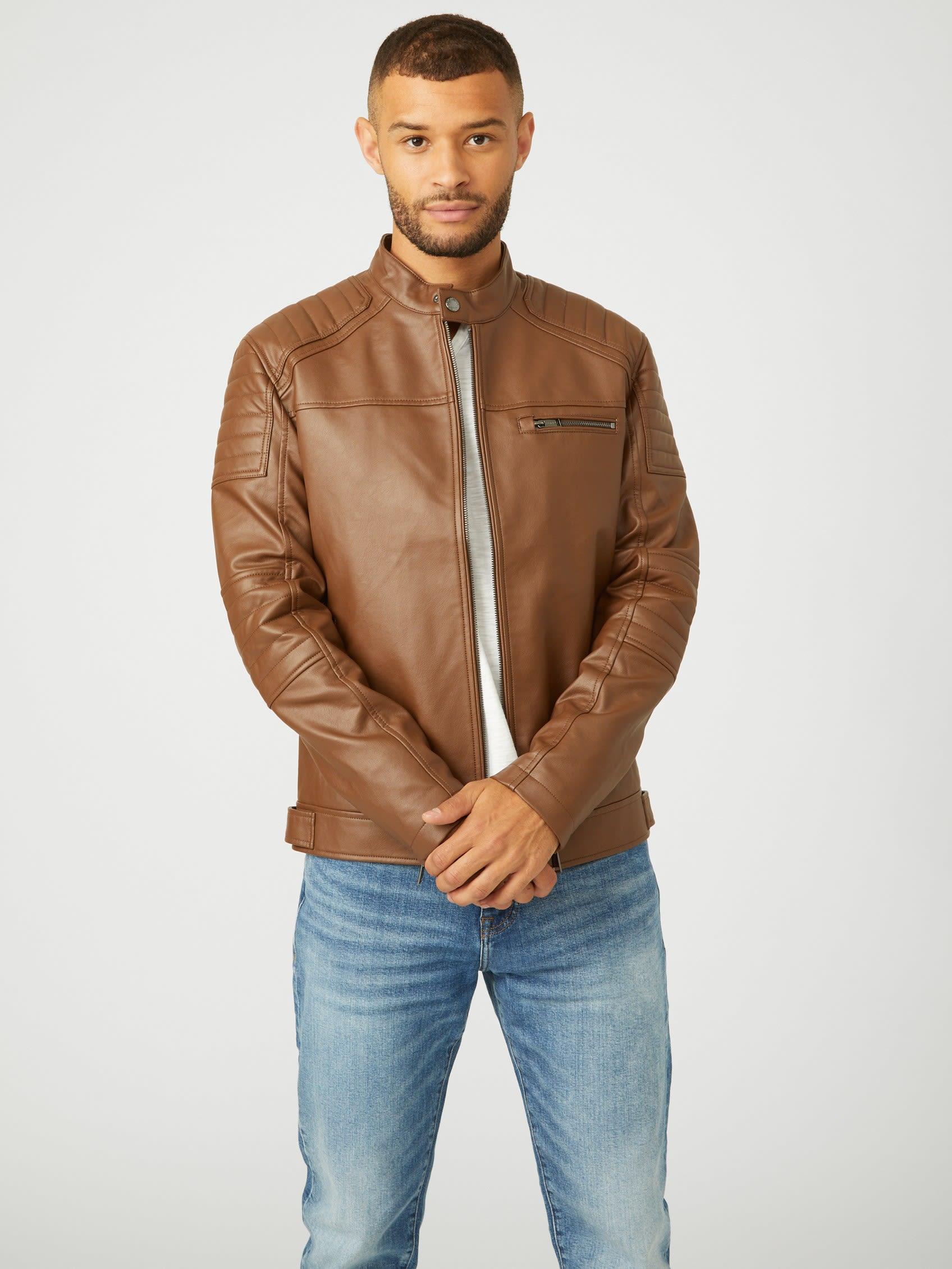 Guess Factory Daniel Faux-leather Biker Jacket in Natural for Men | Lyst