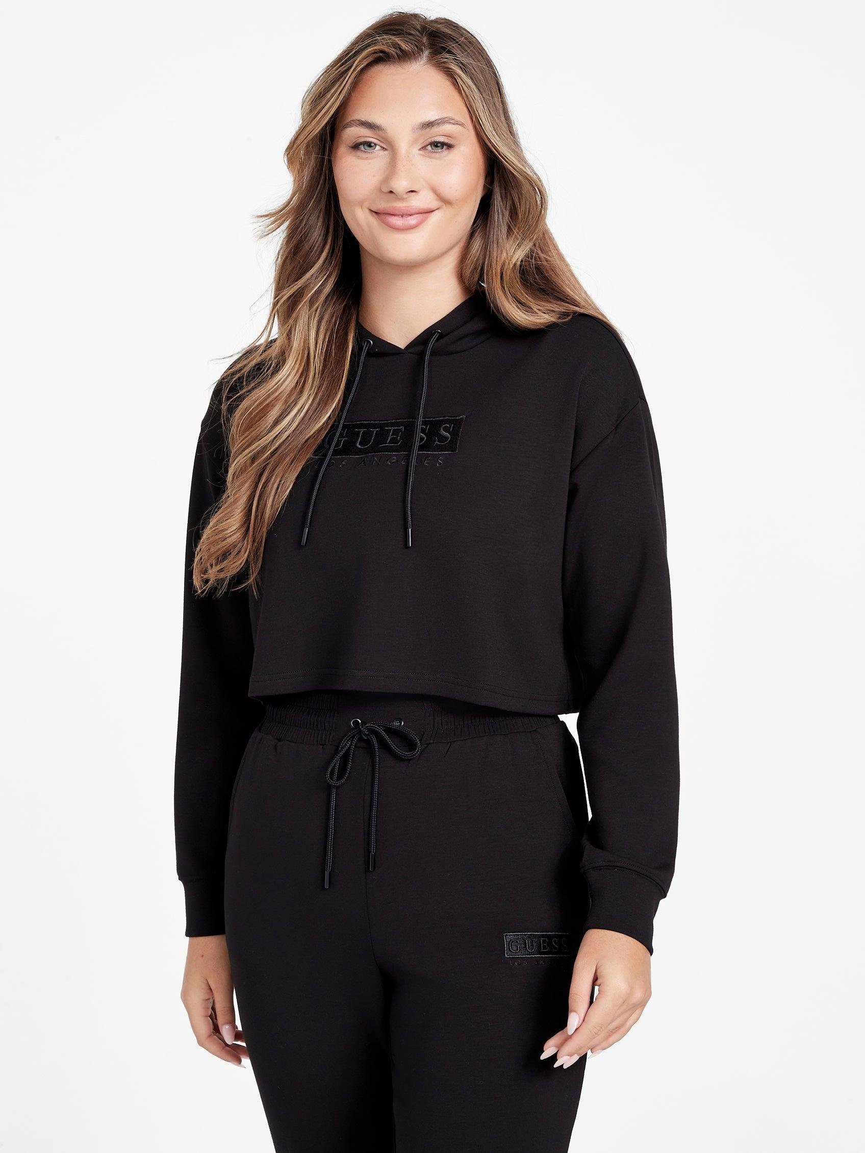 Guess Carly Logo Crop Hoodie in Black Lyst