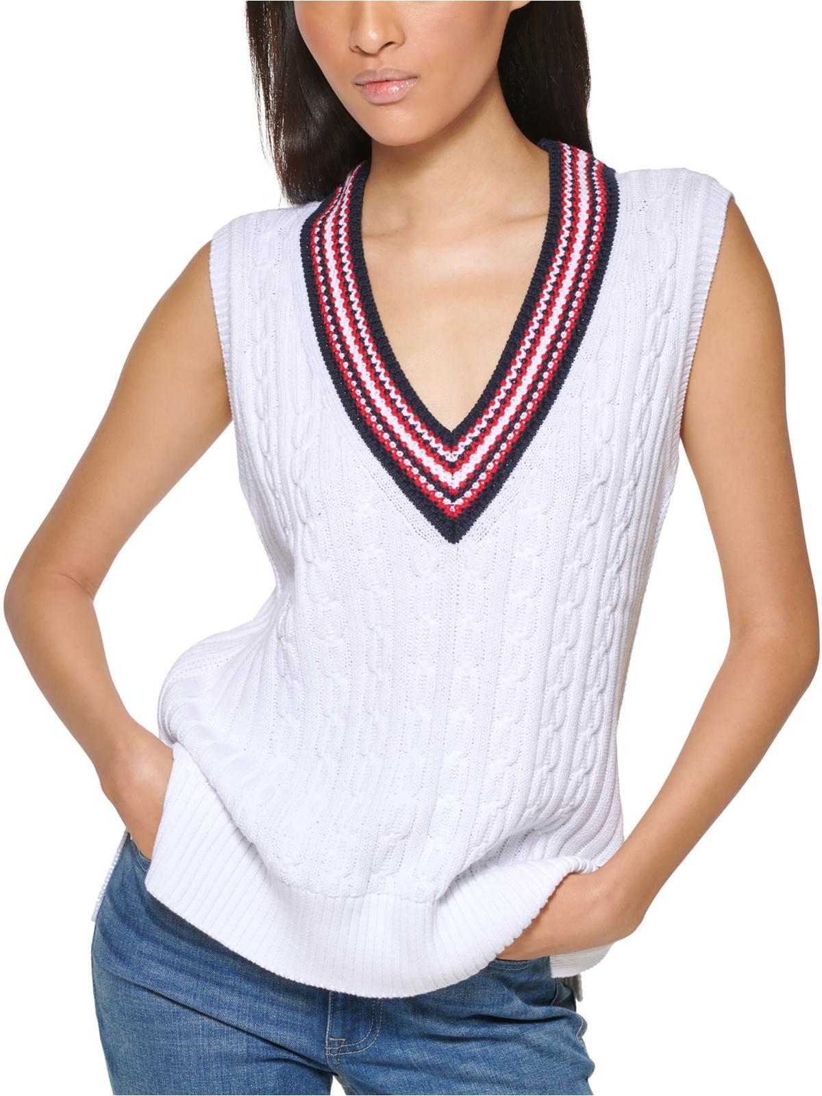 Tommy Hilfiger V-neck Cable Knit Sweater Vest in White | Lyst