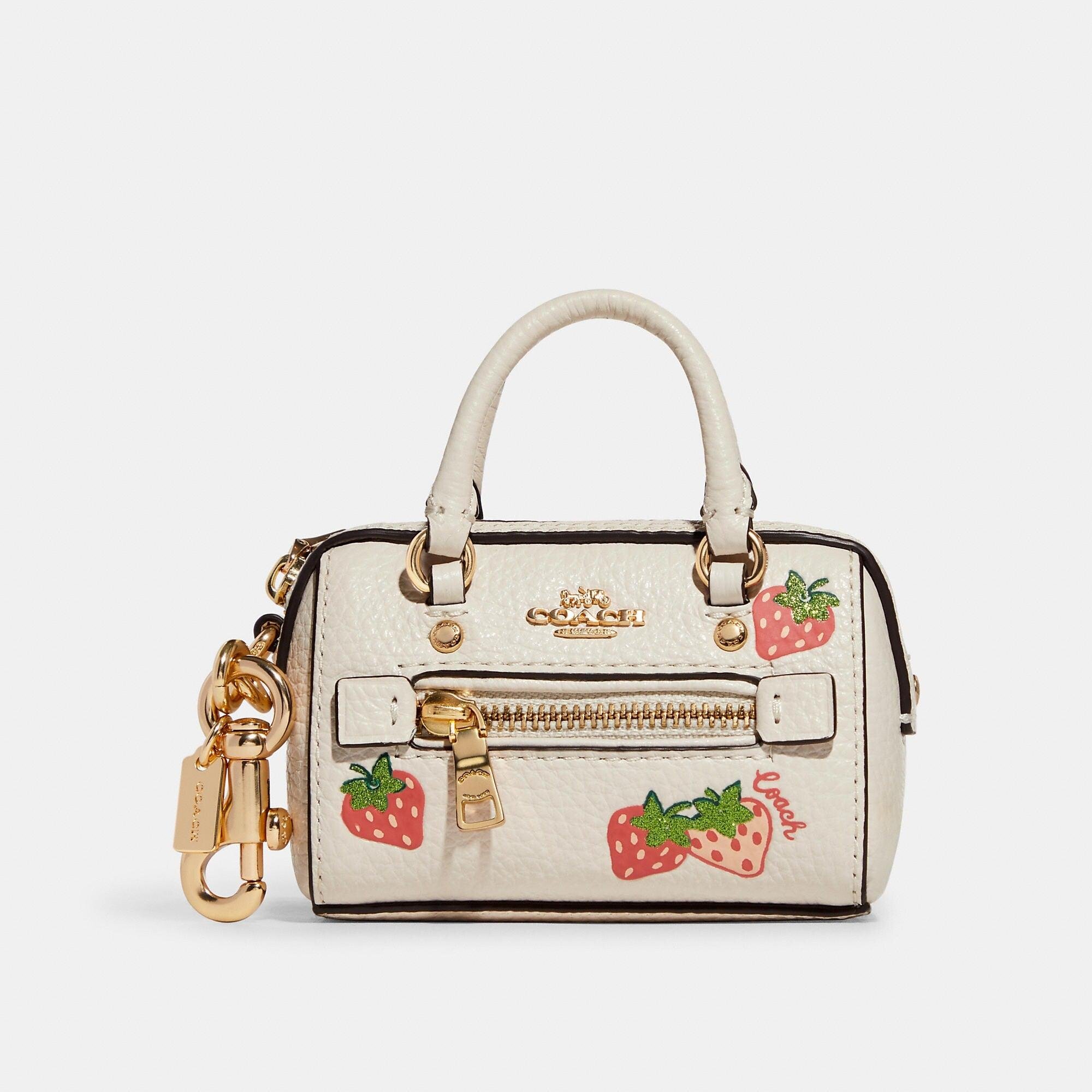 Coach Outlet Mini Rowan Satchel Bag Charm With Strawberry Print in Metallic