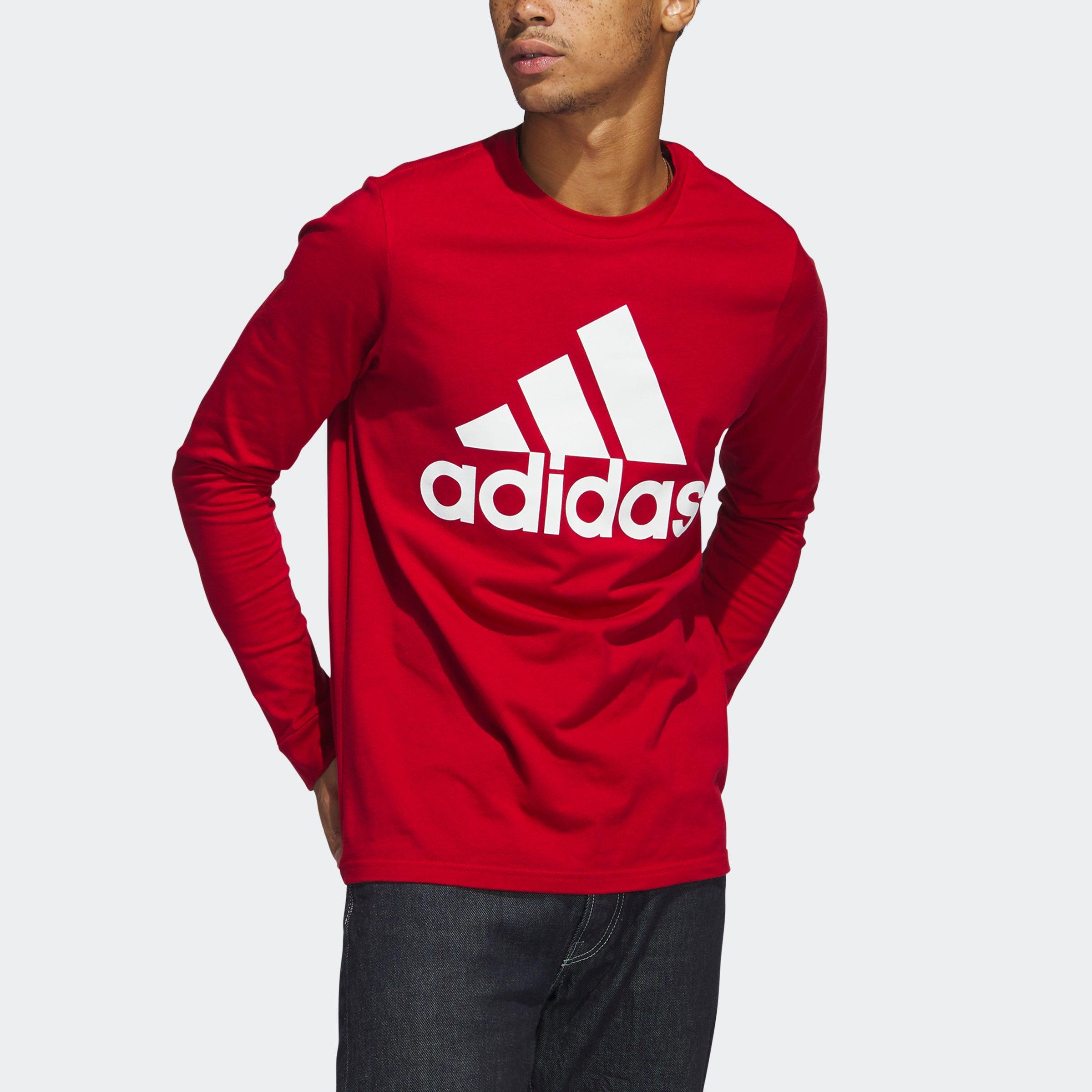 adidas Amplifier Long Sleeve Badge Of Sport Tee in Red for Men | Lyst