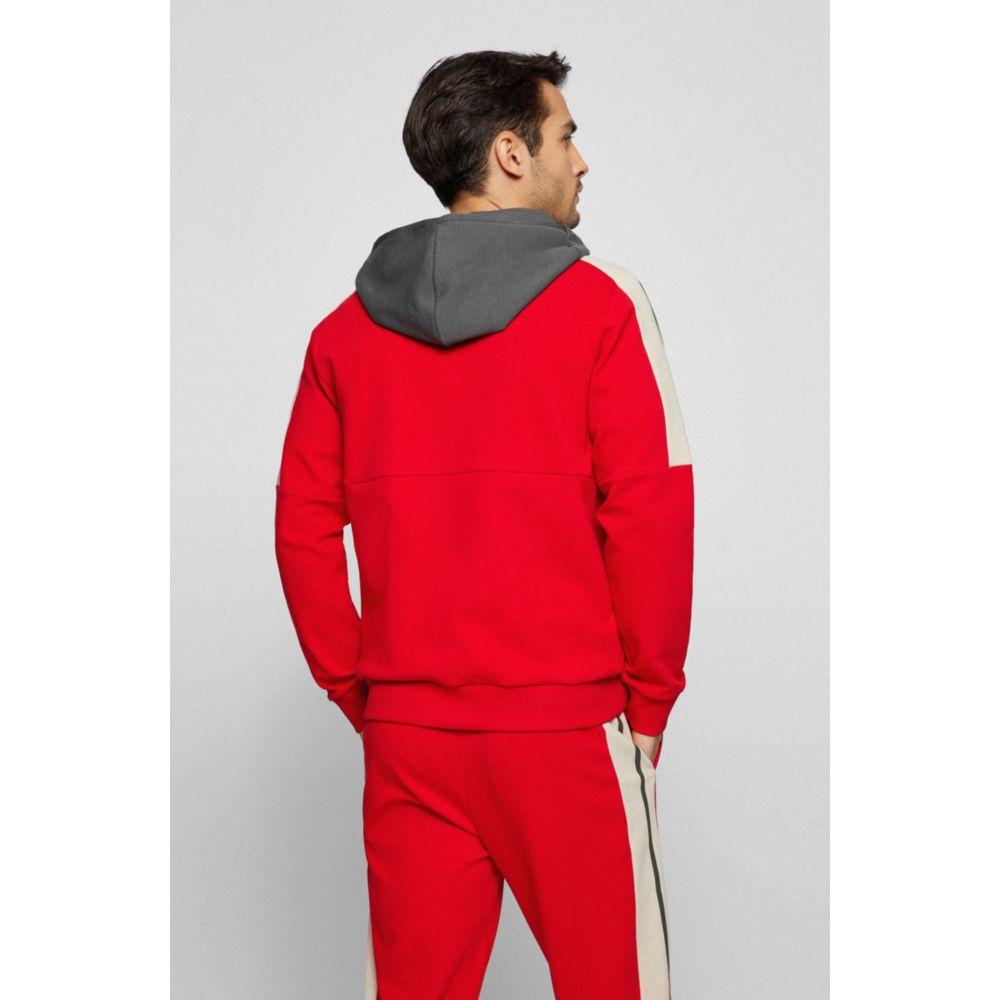BOSS by HUGO BOSS Hugo - Cotton Blend Zip Up Hoodie With Striped Shoulder  Panels in Red for Men | Lyst