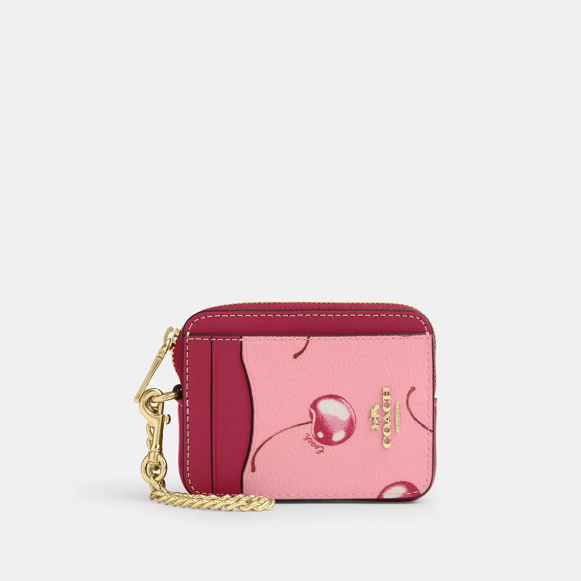 COACH Zip Card Case With Cherry Print in Pink | Lyst