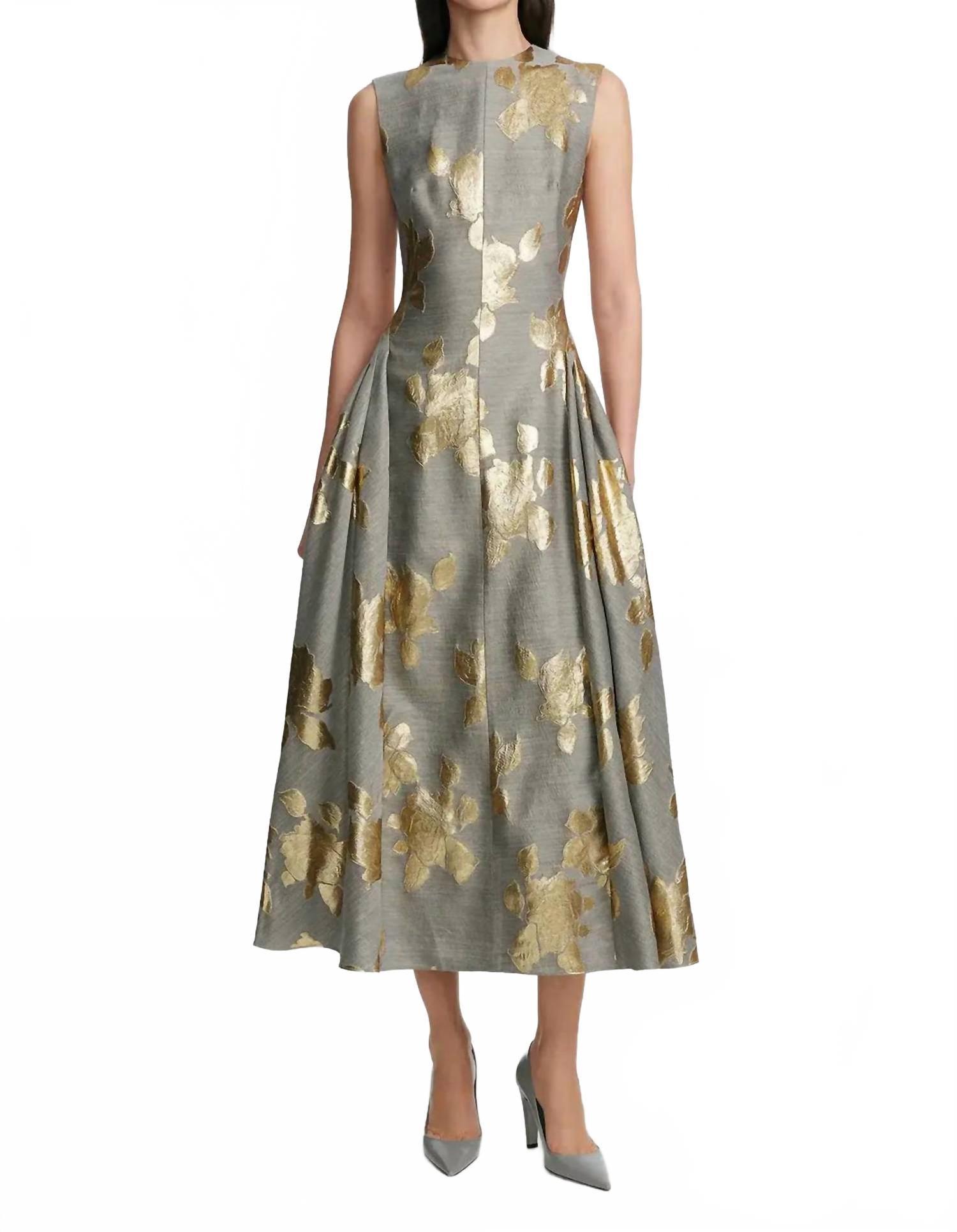 slim fit dress slacks Lela Rose Women's Metallic Floral Jacquard & Beaded Fringe Gown - Forest main image 1