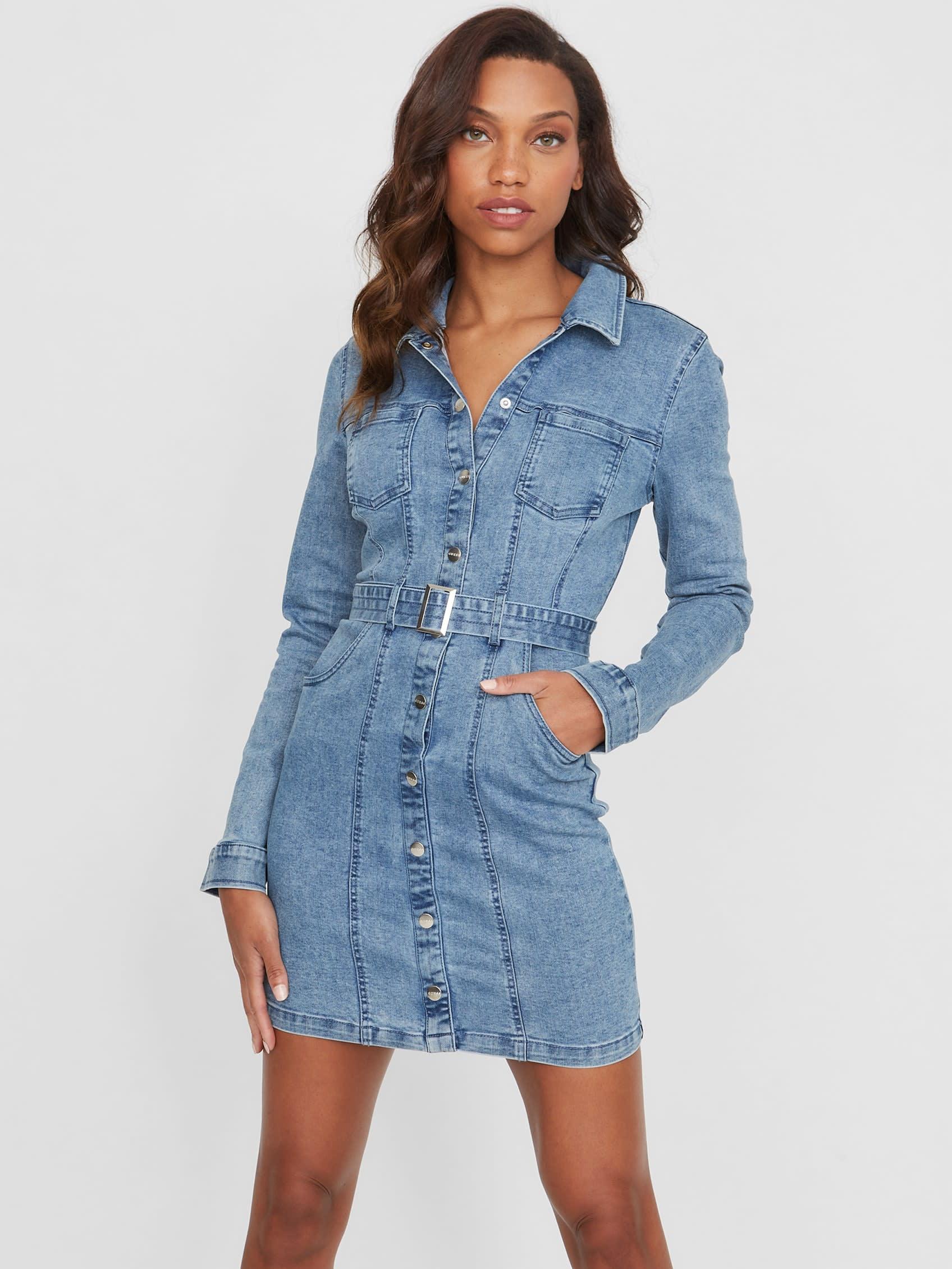 Guess Factory Valaria Belted Denim Dress in Blue | Lyst