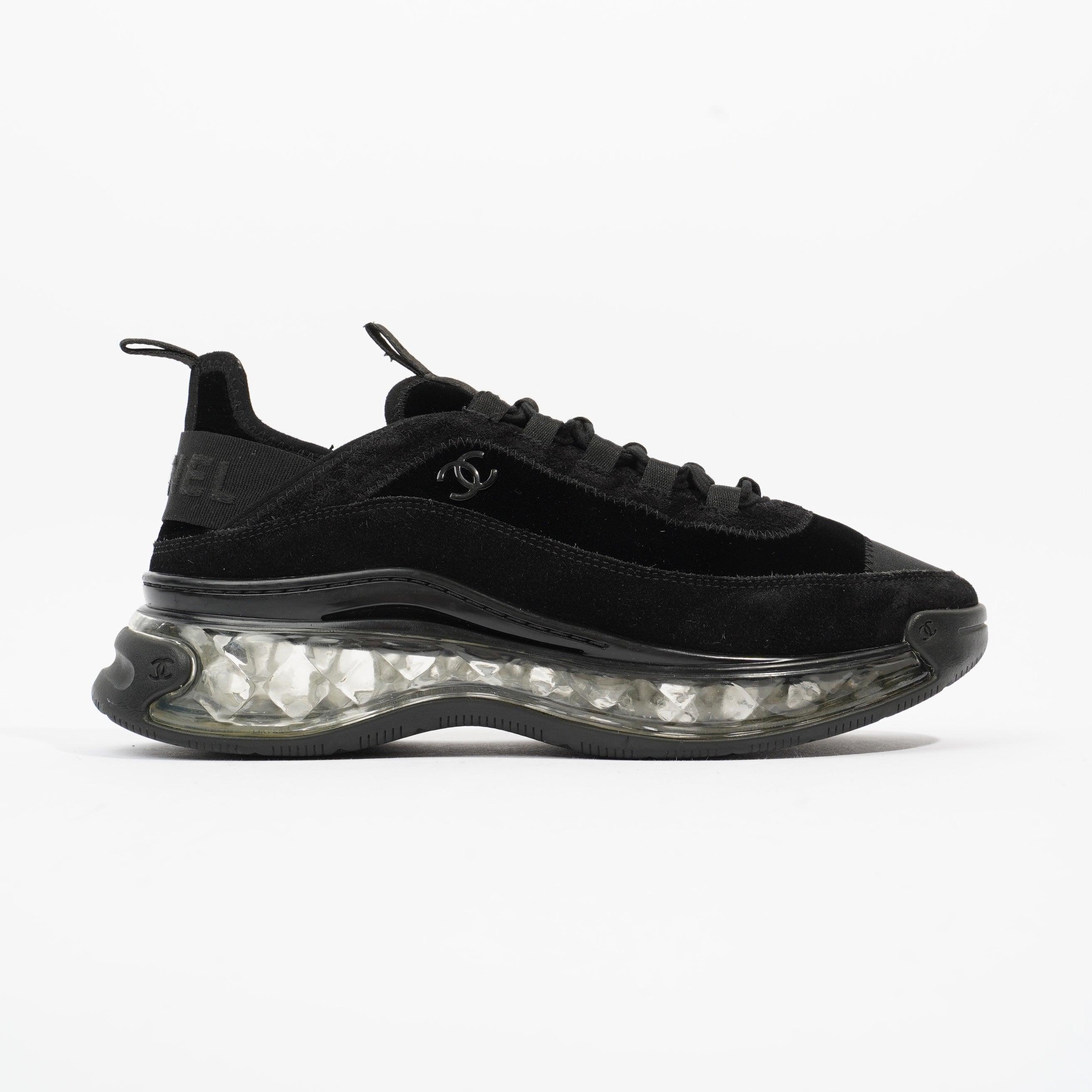 Chanel Cc Logo Clear Sole Sneakers Velvet in Black Lyst