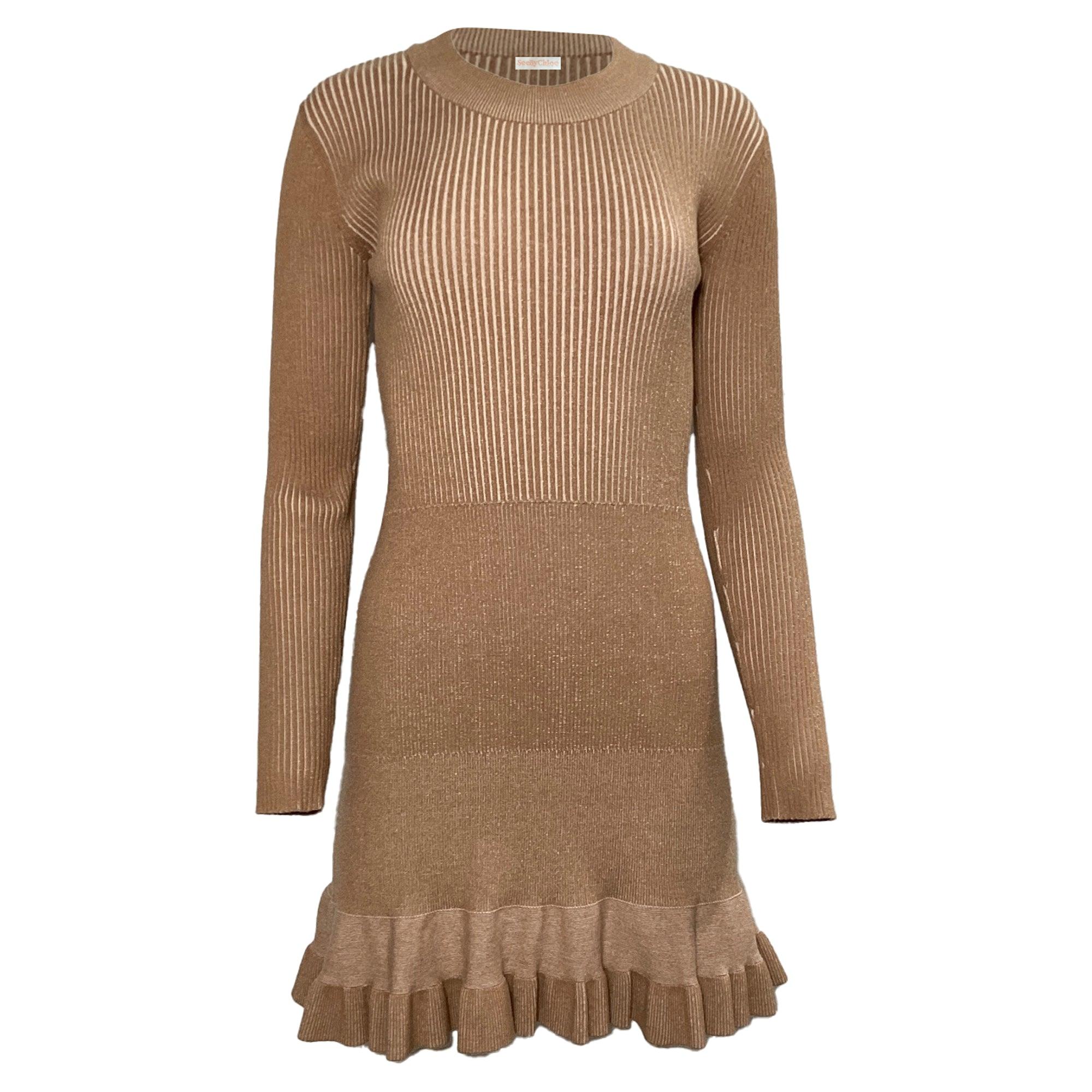 Chloé Fitted Ruffled Cardigan In Crochet Knit in Cheek