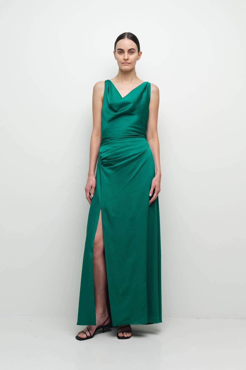 jonathan simkhai green metallic dress Olive Sleeveless Square Neckline Maxi Dress – PinkBlush main image 1