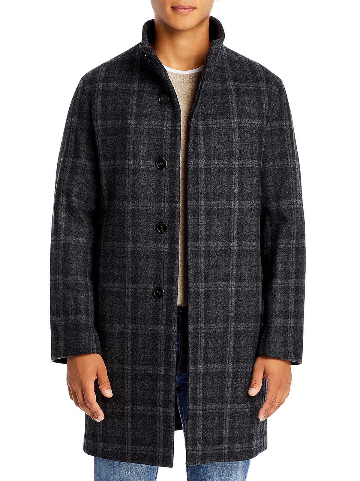Theory Plaid Collared Wool Coat in Black for Men Lyst
