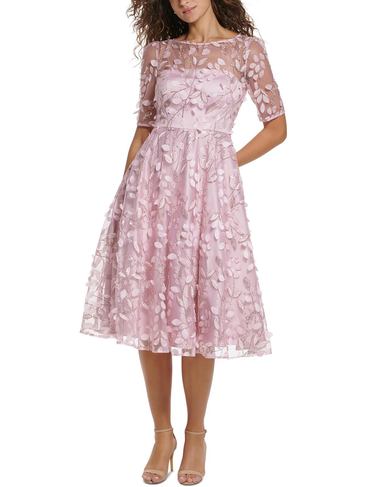 Eliza J Illusion Yoke Knee Length Fit Flare Dress in Pink Lyst