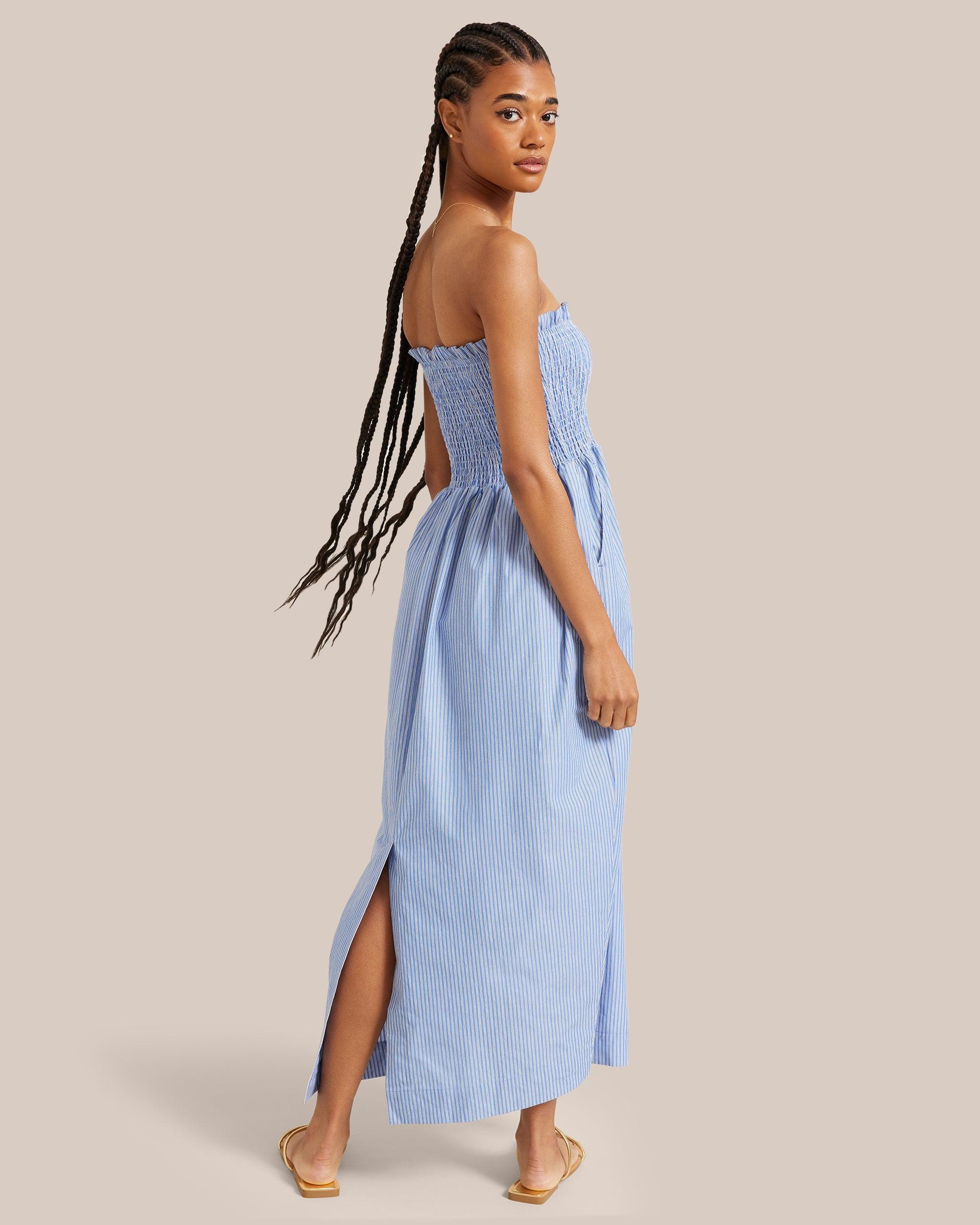 MODERN CITIZEN Domi Smocked Strapless Maxi Dress in Blue | Lyst