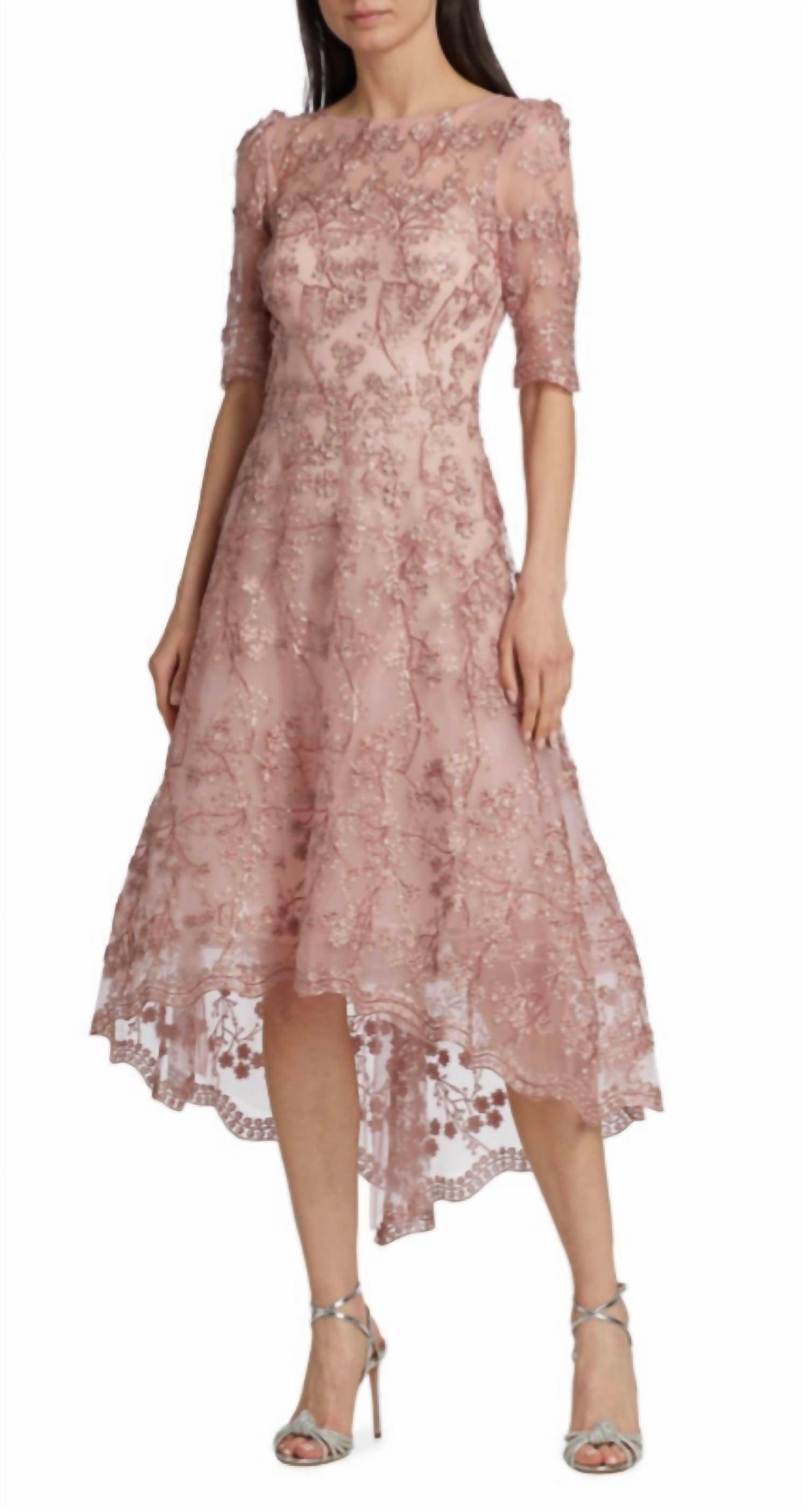 Teri Jon Lace Fit Flare High Low Dress In Blush in Pink Lyst