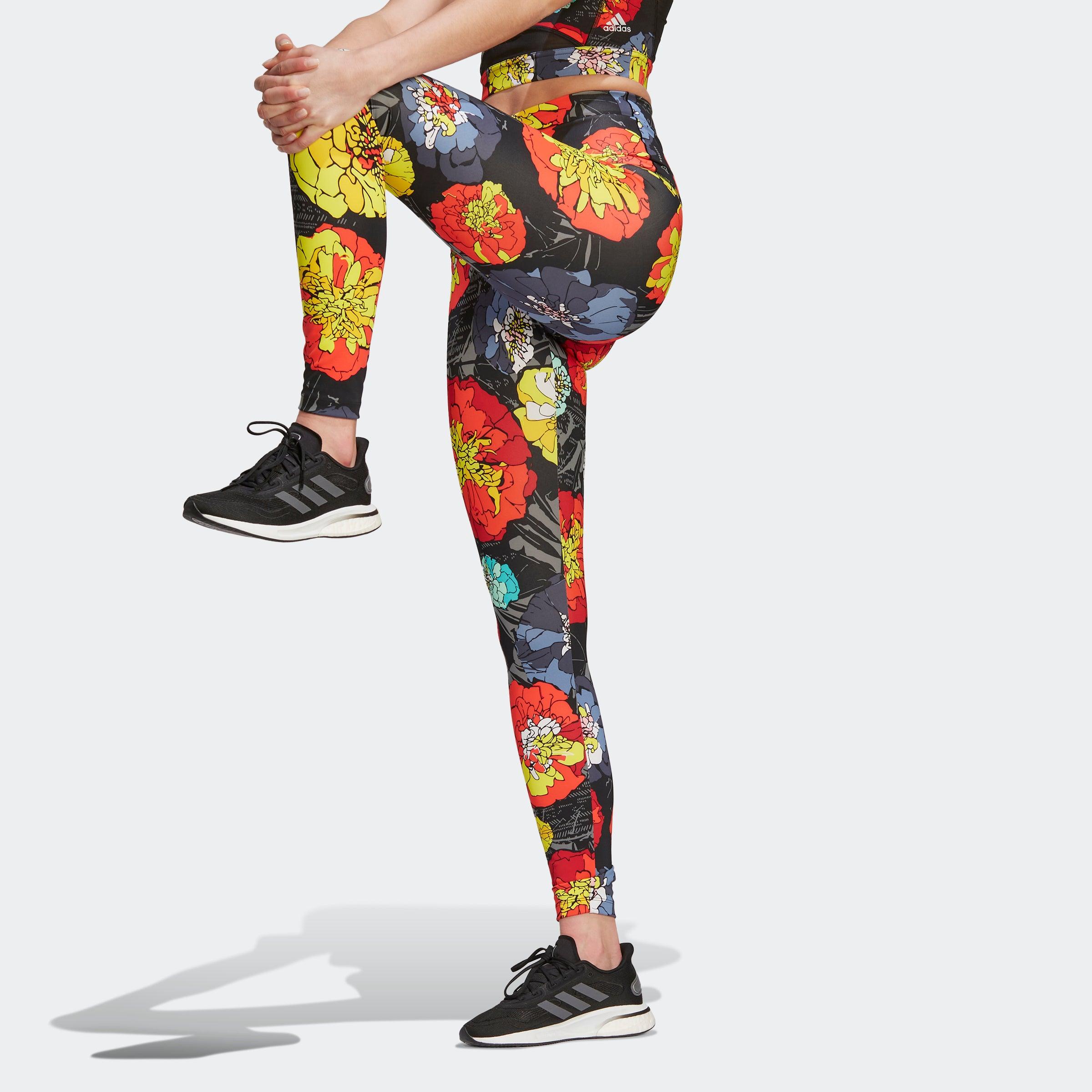 adidas Floral Running Tights in Black | Lyst