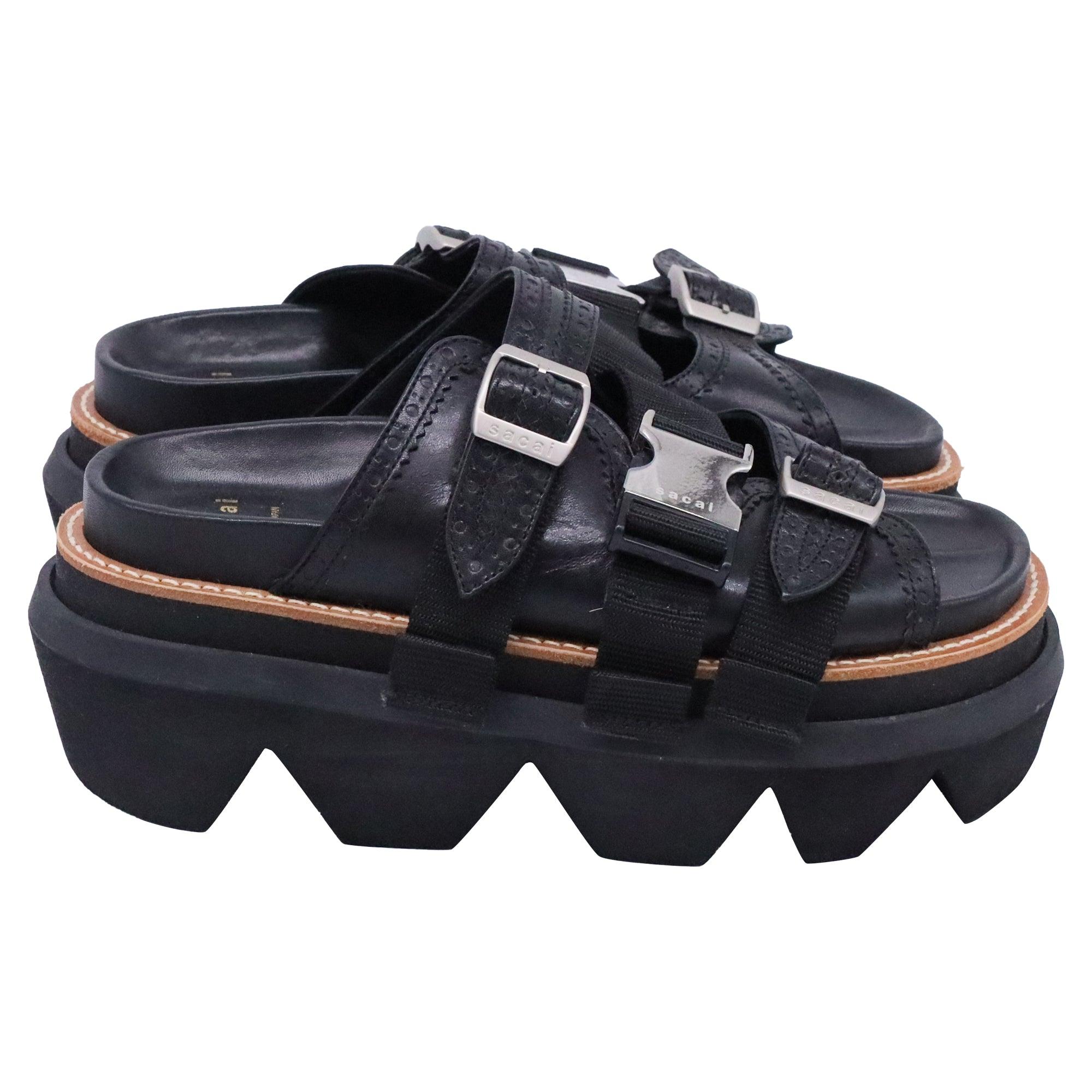 靴 sacai wingtip sandals Sacai Wingtip Sandals in Black | Lyst