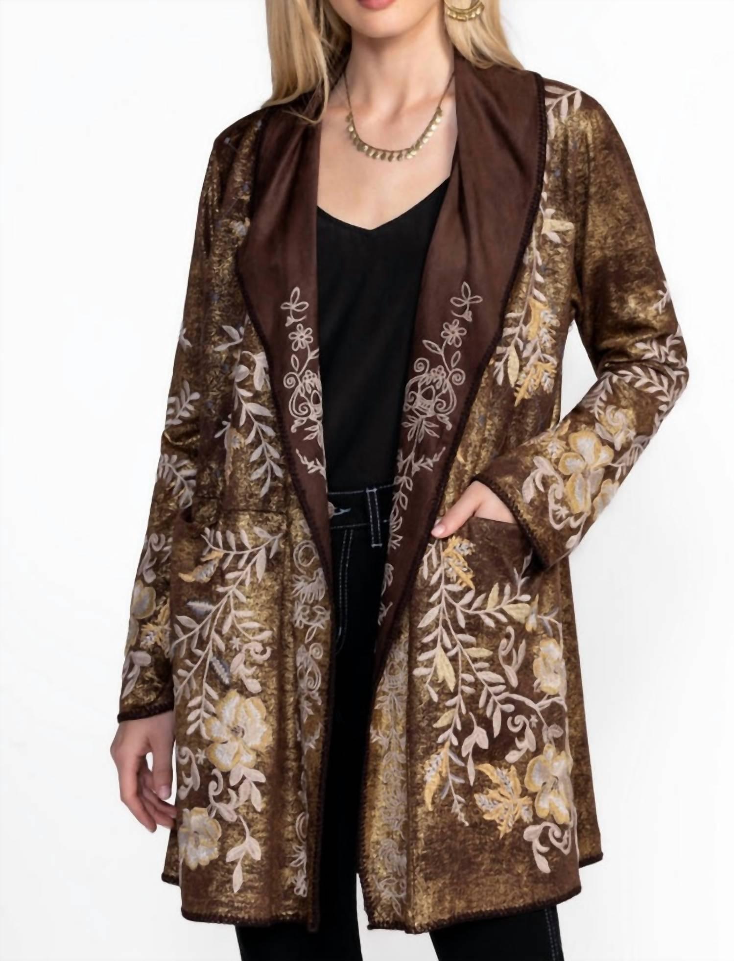 {Johnny Was} Embroidered Cardigan in Black sale and Taupe - Women's Small