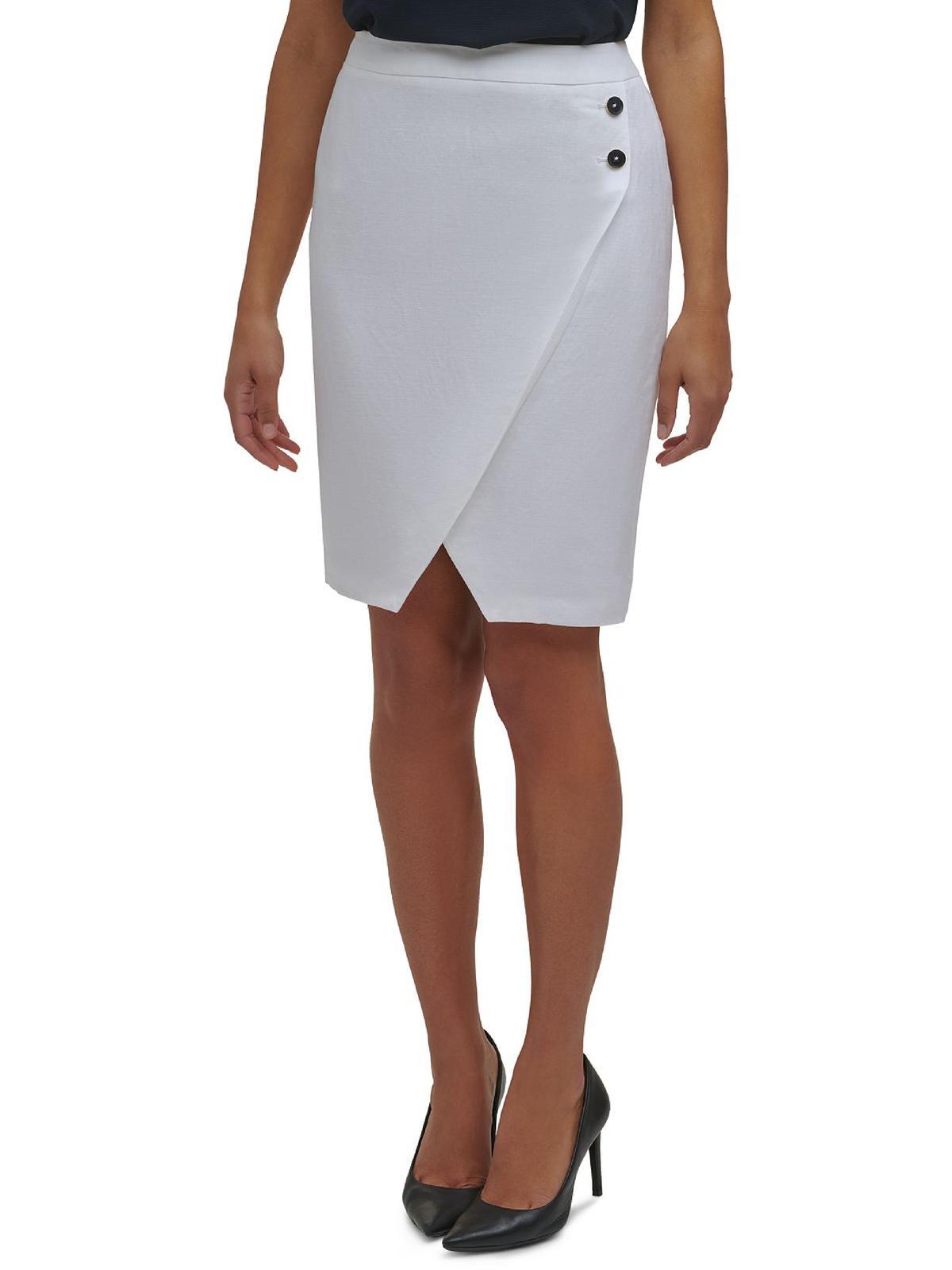Calvin Klein Petites Linen Asymmetric Pencil Skirt in White | Lyst