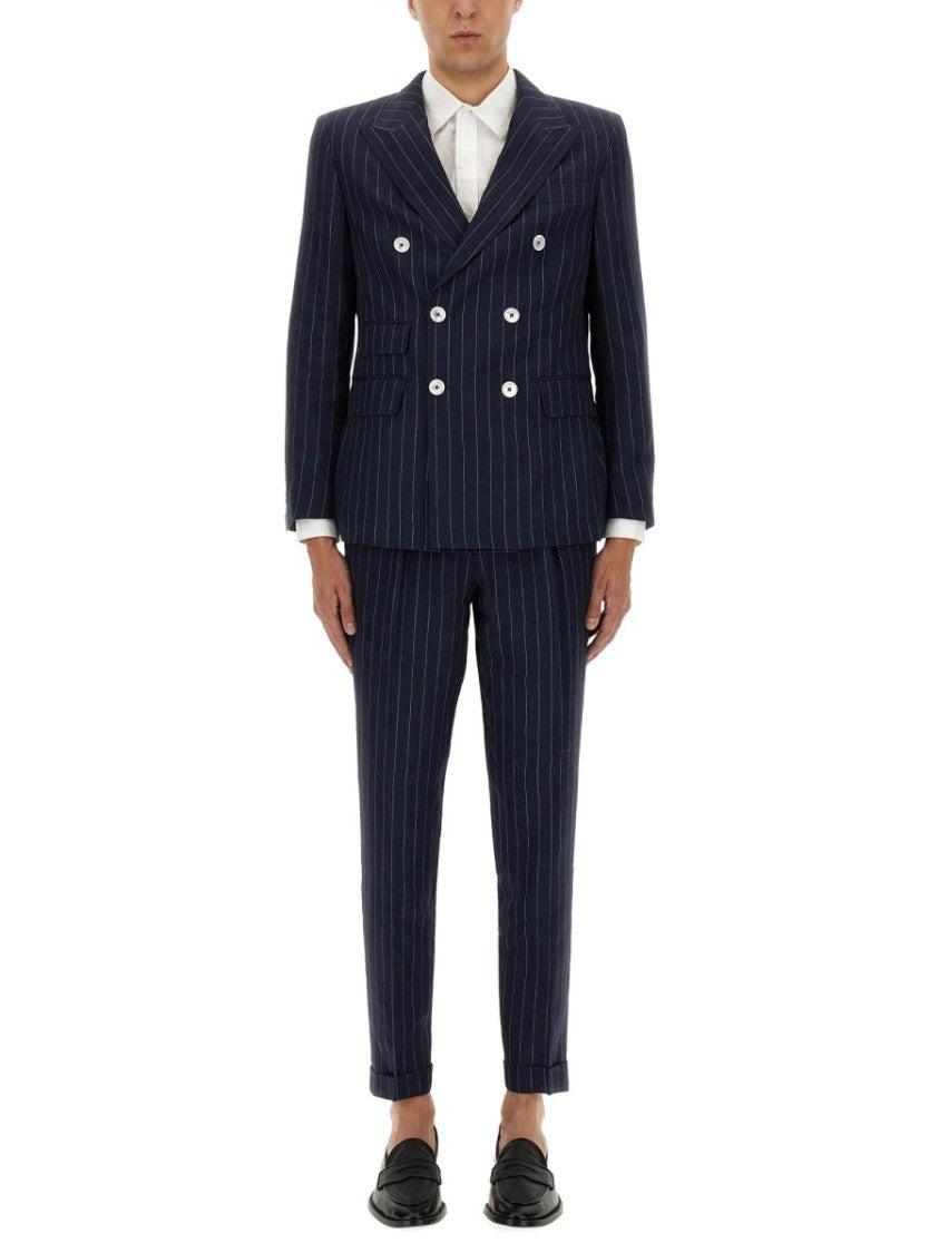 BOSS Double-breasted pinstriped linen suit メンズ BOSS Tailored Double-Breasted Linen Suit With Pinstripe