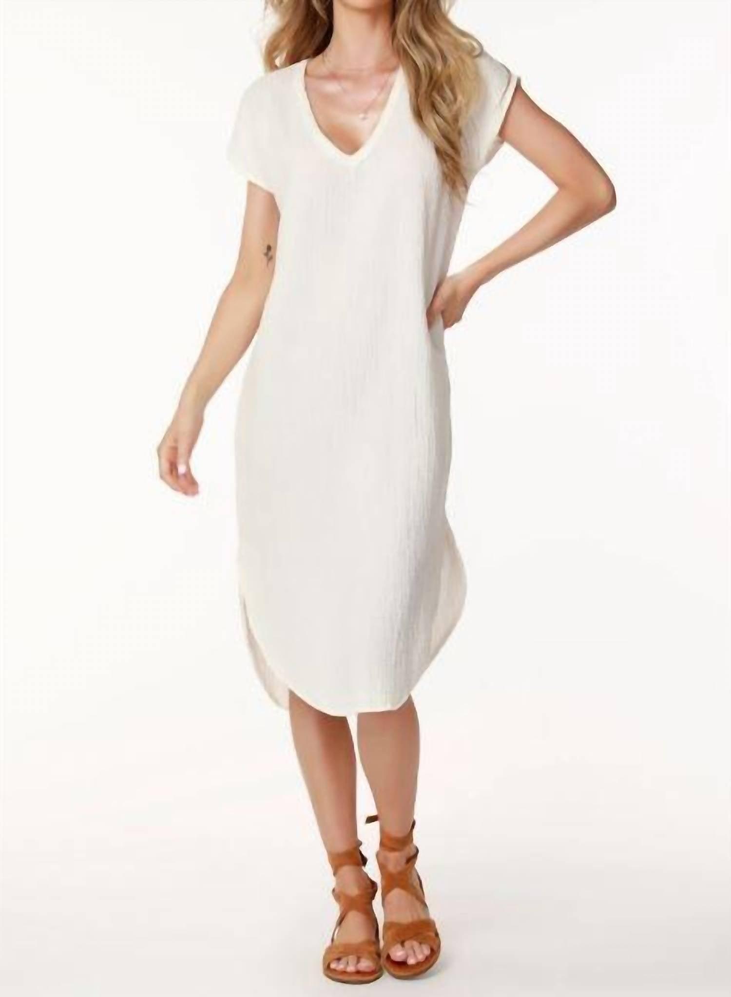 Bobi Round Hem V-neck Dress in White | Lyst