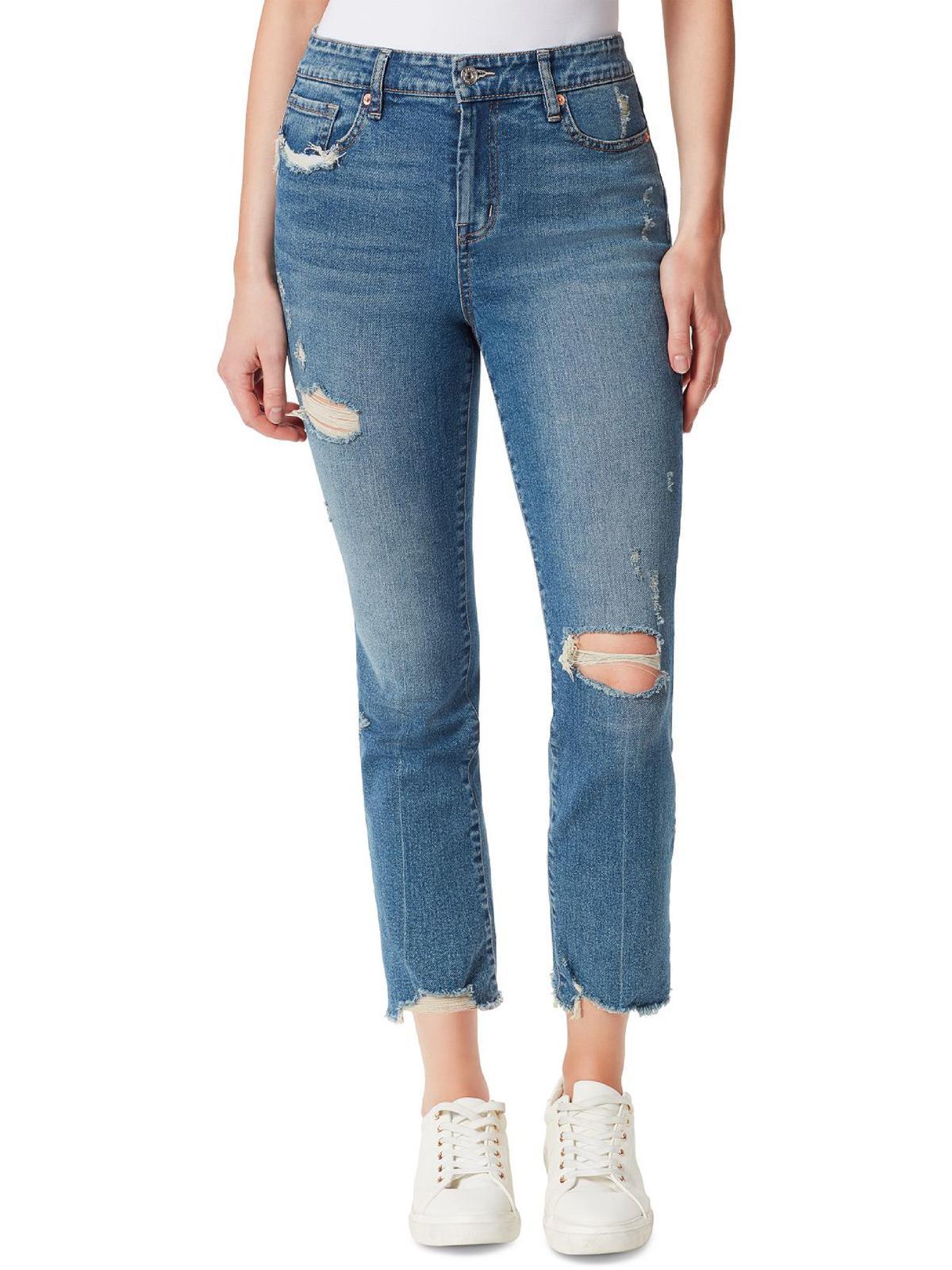 Jessica Simpson Spotlight Denim Ripped Straight Leg Jeans in Blue | Lyst