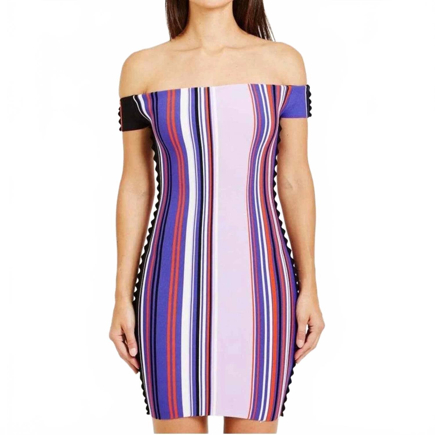 Opening Ceremony Stripe Knit Off-Shoulder Mini Dress in Purple | Lyst
