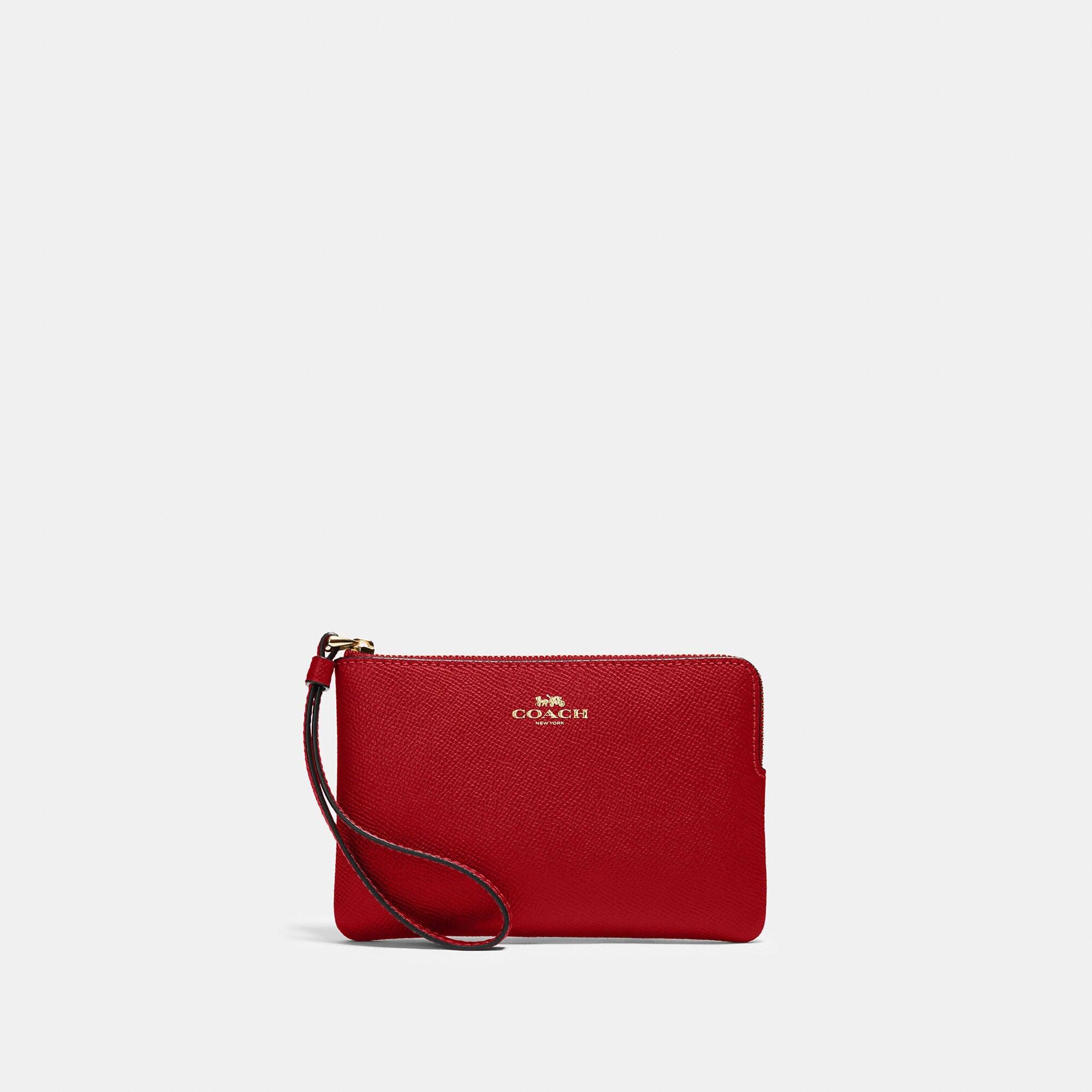 Coach Outlet Leather Corner Zip Wristlet in Red | Lyst