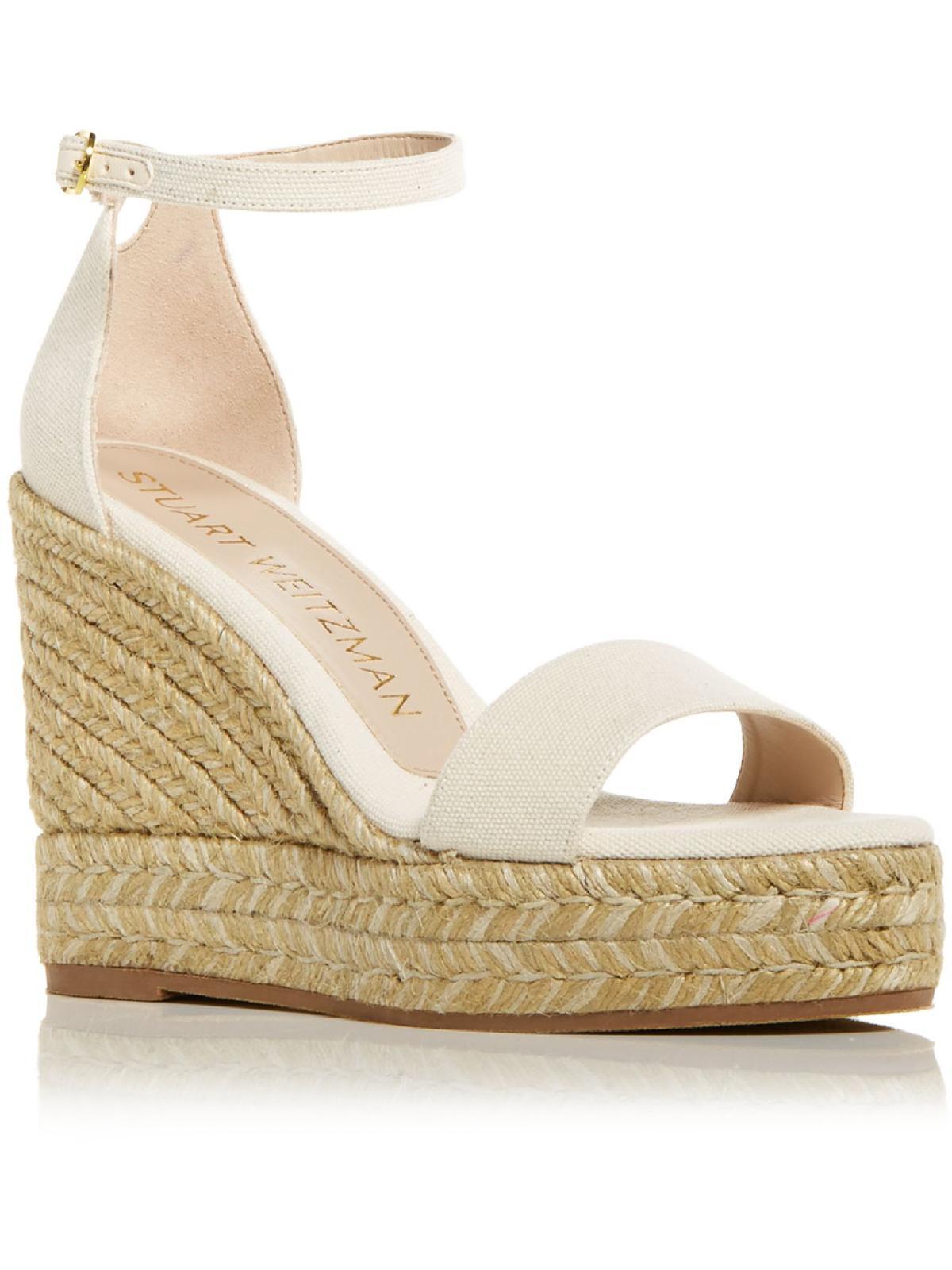 Stuart Weitzman Floria Twill Ankle Strap Wedge Sandals in Natural | Lyst