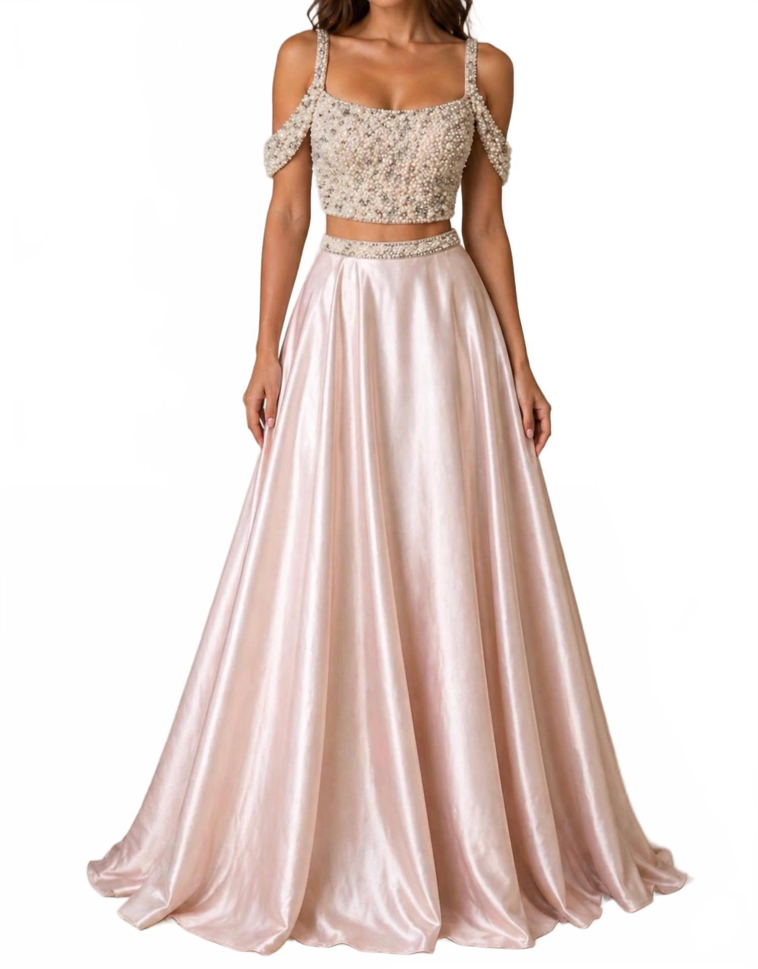 strapless open back dress Faviana S10812 Long Pink Lace Prom Dress main image 1