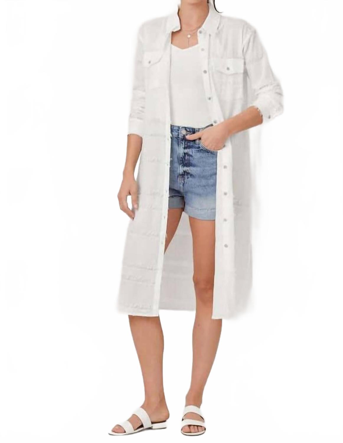 Mystree Textured Gauze Long Shirt Dress in White | Lyst