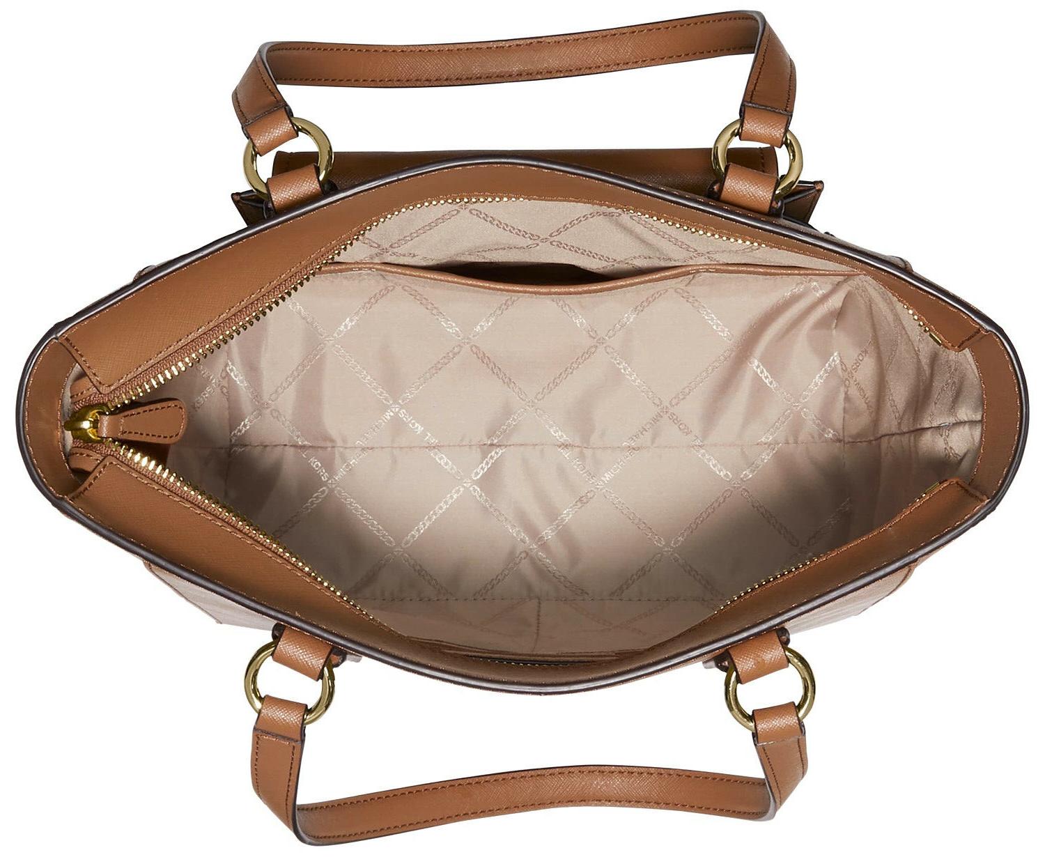 Michael Kors Joe Jet Set Medium Top Zip Brown Leather Tote Bag | Lyst