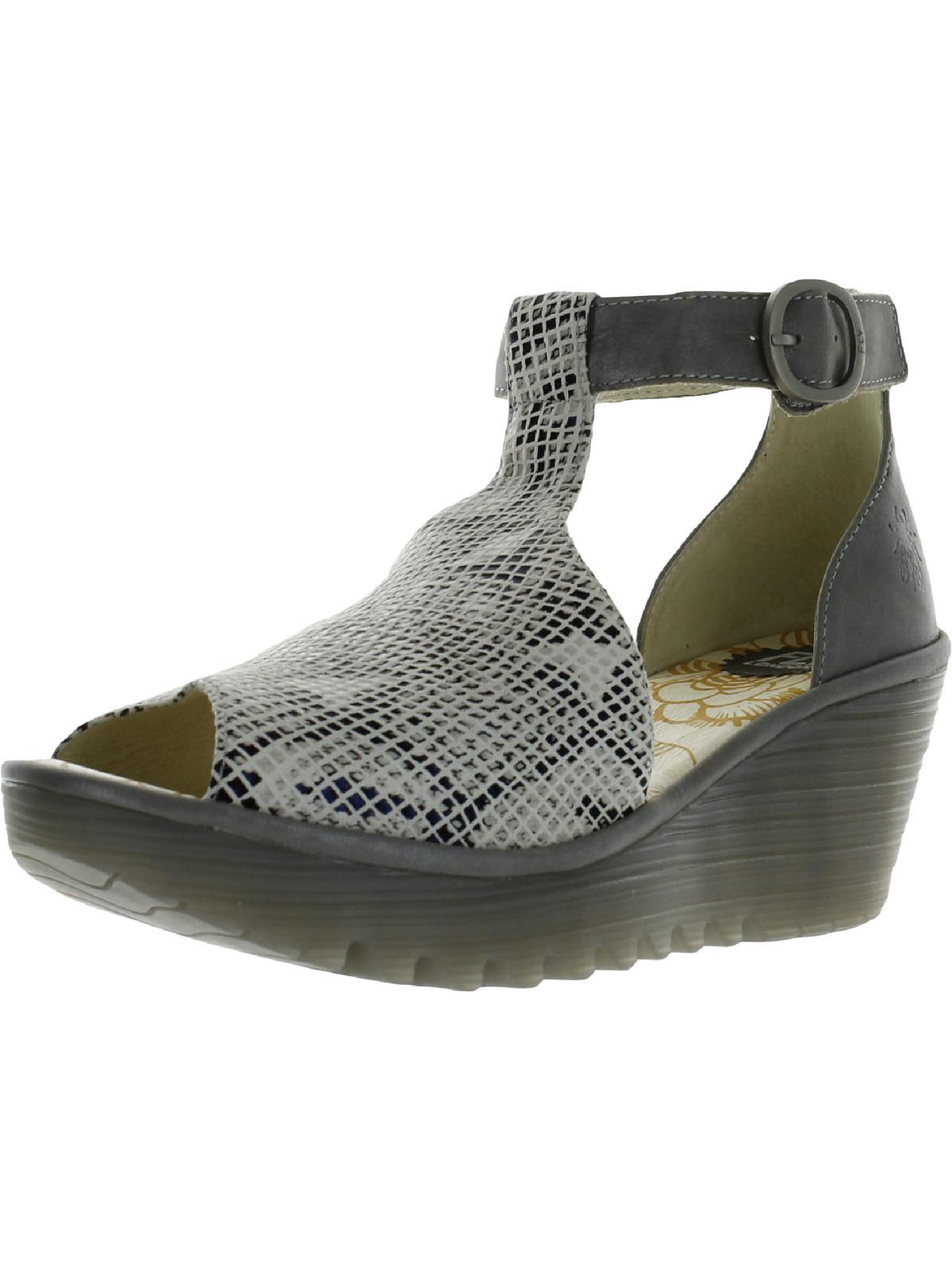 Fly London Yato Leather Snake Print Wedge Sandals in Black Lyst