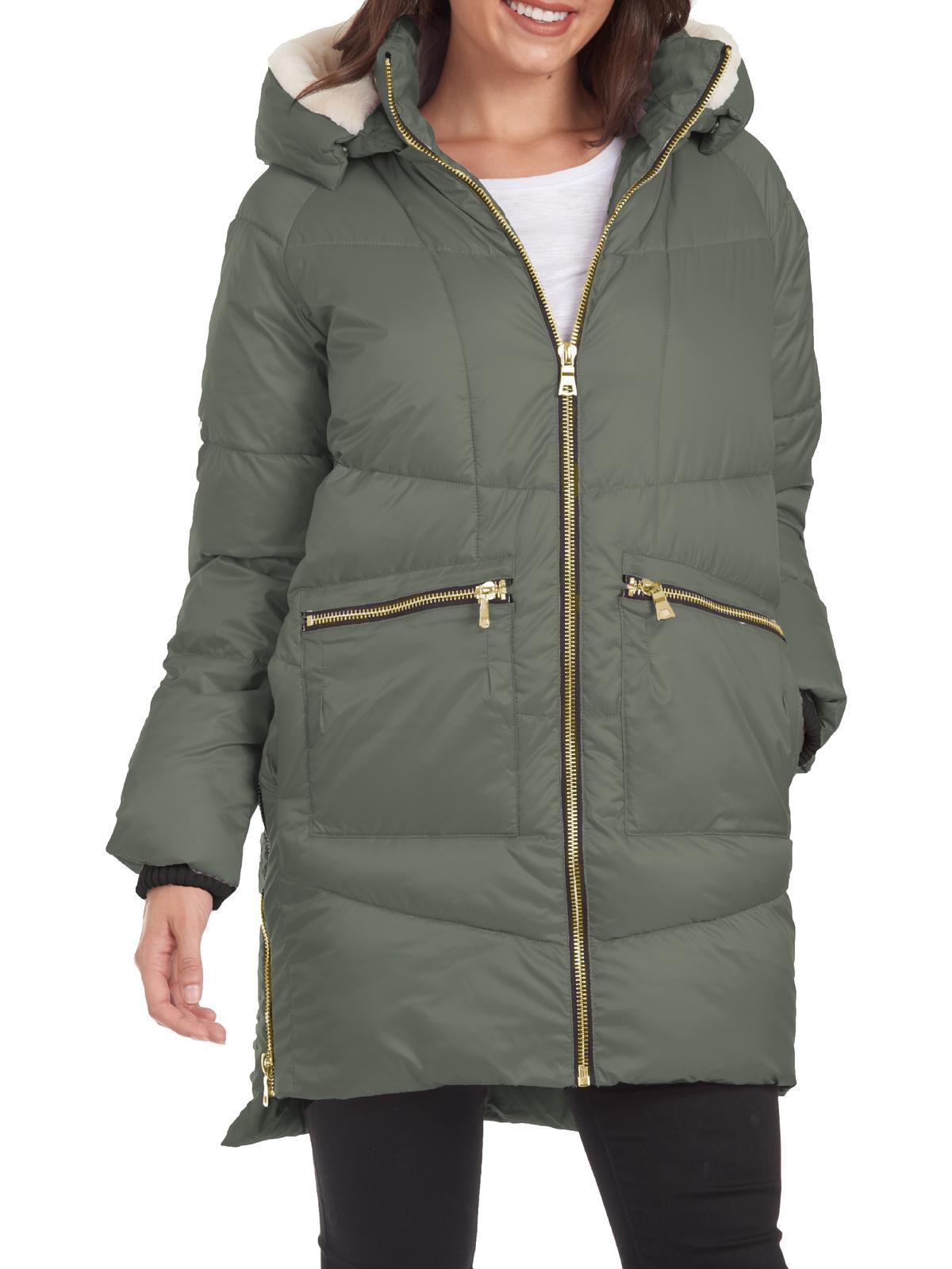 Kendall + Kylie Quilted Midi Puffer Coat in Gray | Lyst