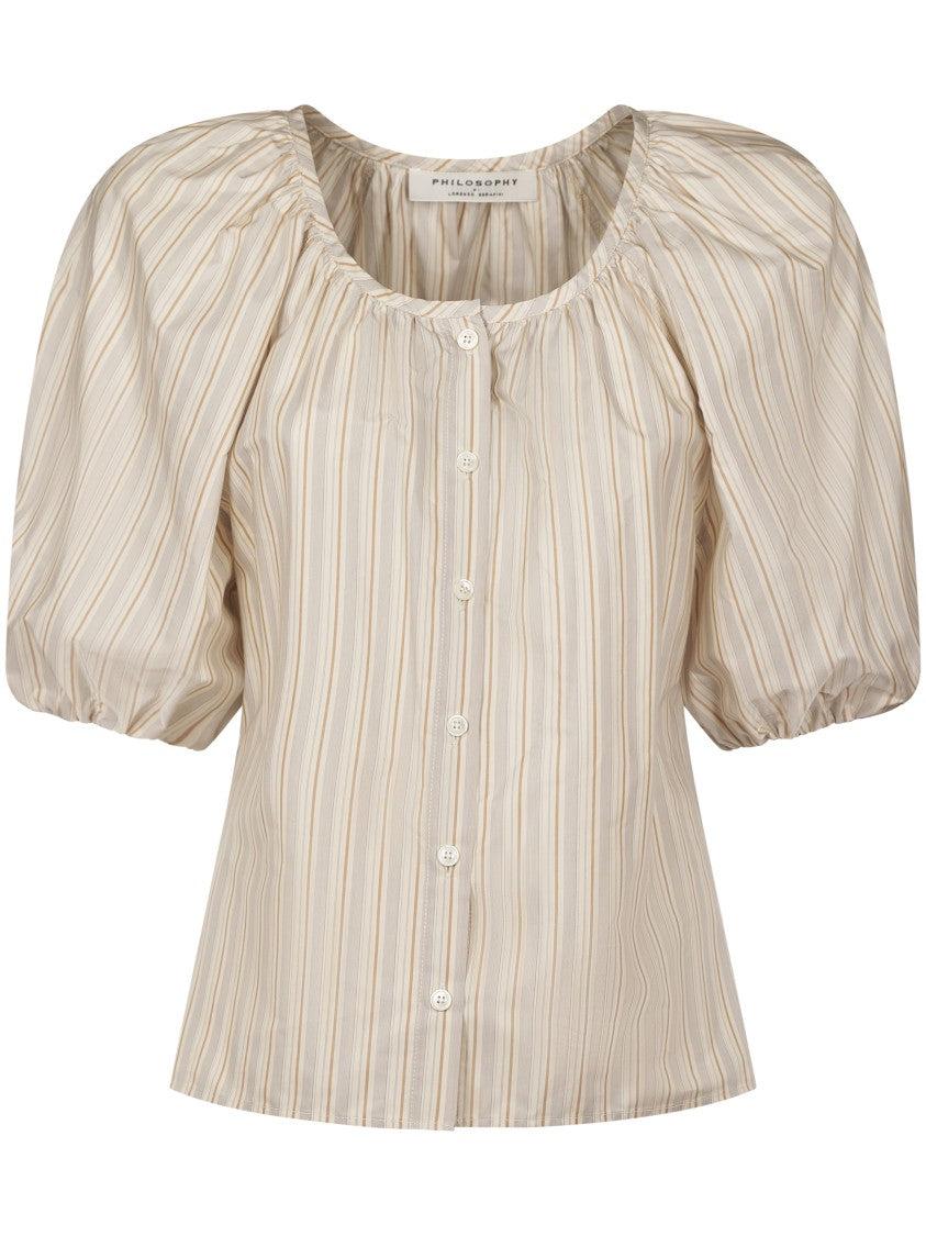 Tシャツ・カットソー PHILOSOPHY DI LORENZO SERAFINI Linen blend top Philosophy di Lorenzo Serafini Women's Cropped Stripe T