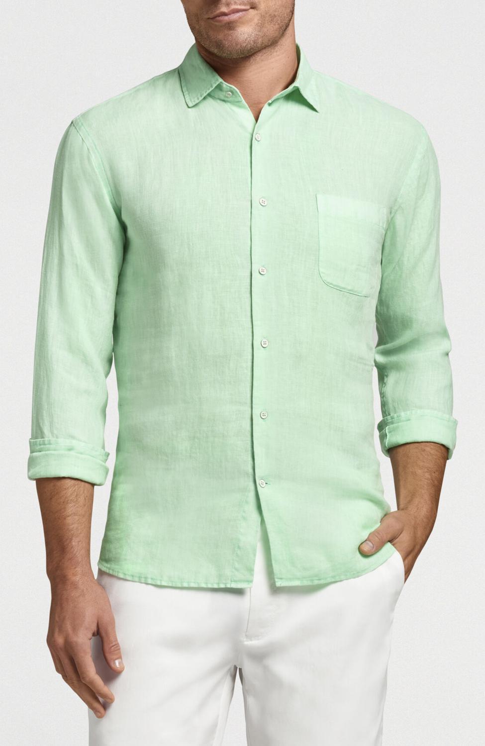 Peter Millar Men's Coastal Garment Dyed Linen Sport Shirt I in Lime ...