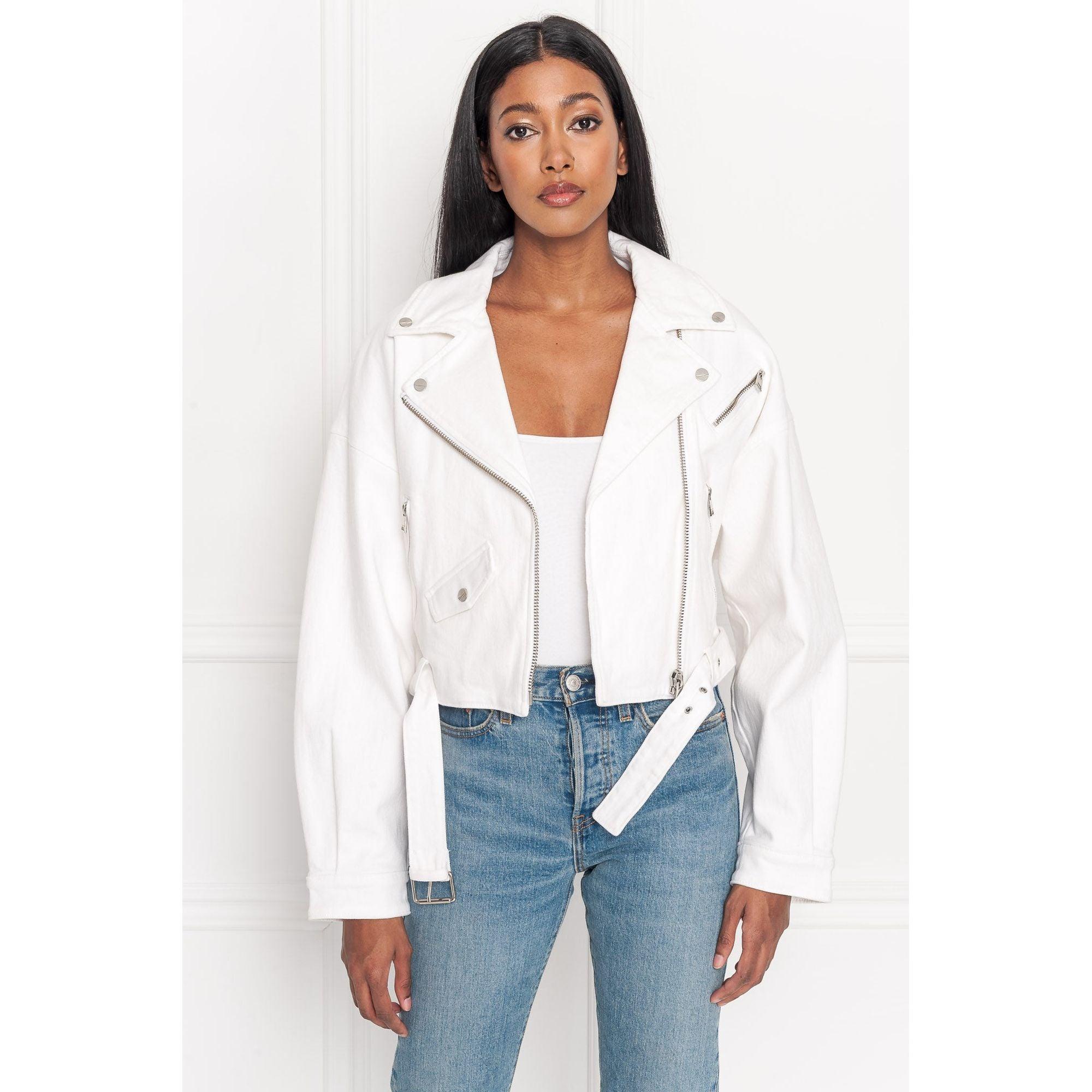 Lamarque Dylan 80's Leather Biker Jacket in White Lyst