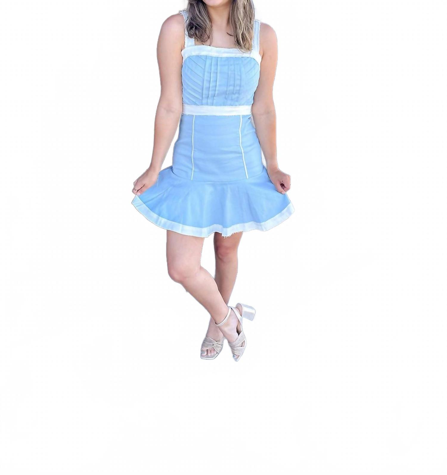 day and moon blue dress Day+Moon Braided Detail Flare Mini Dress Light Denim / Small main image 1
