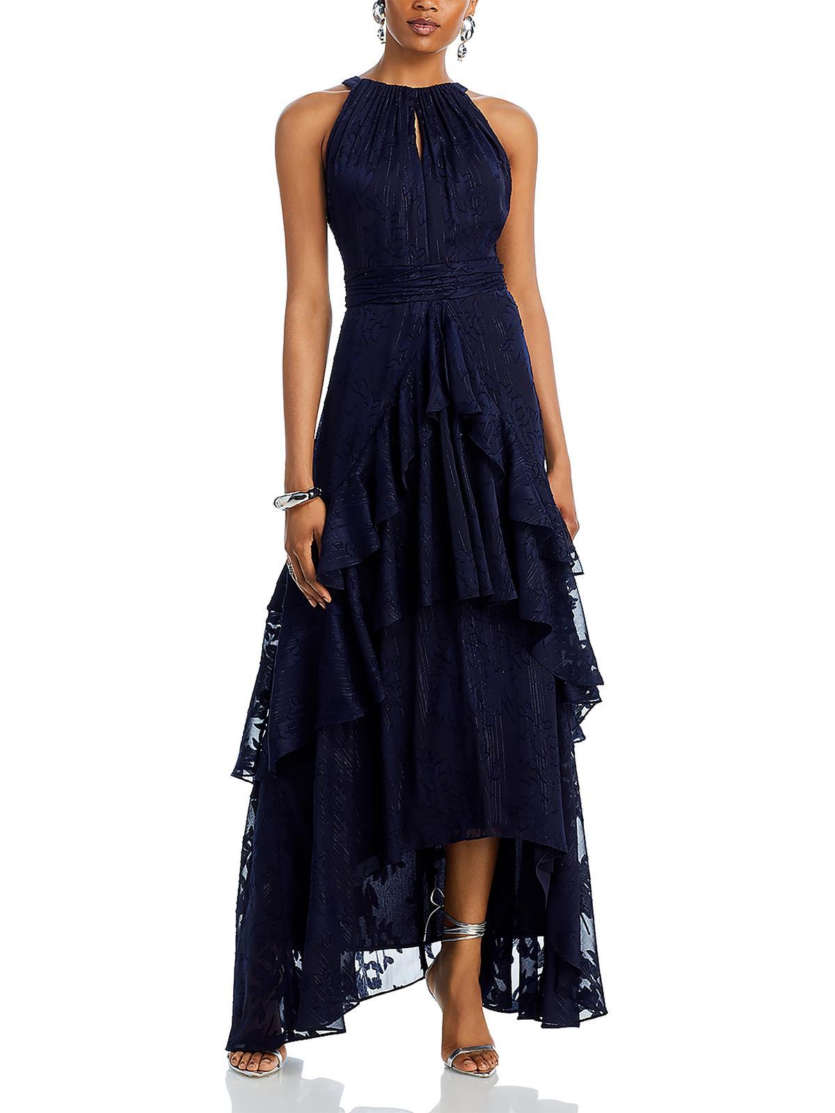 Aqua Ruffled Maxi Evening Dress in Blue | Lyst