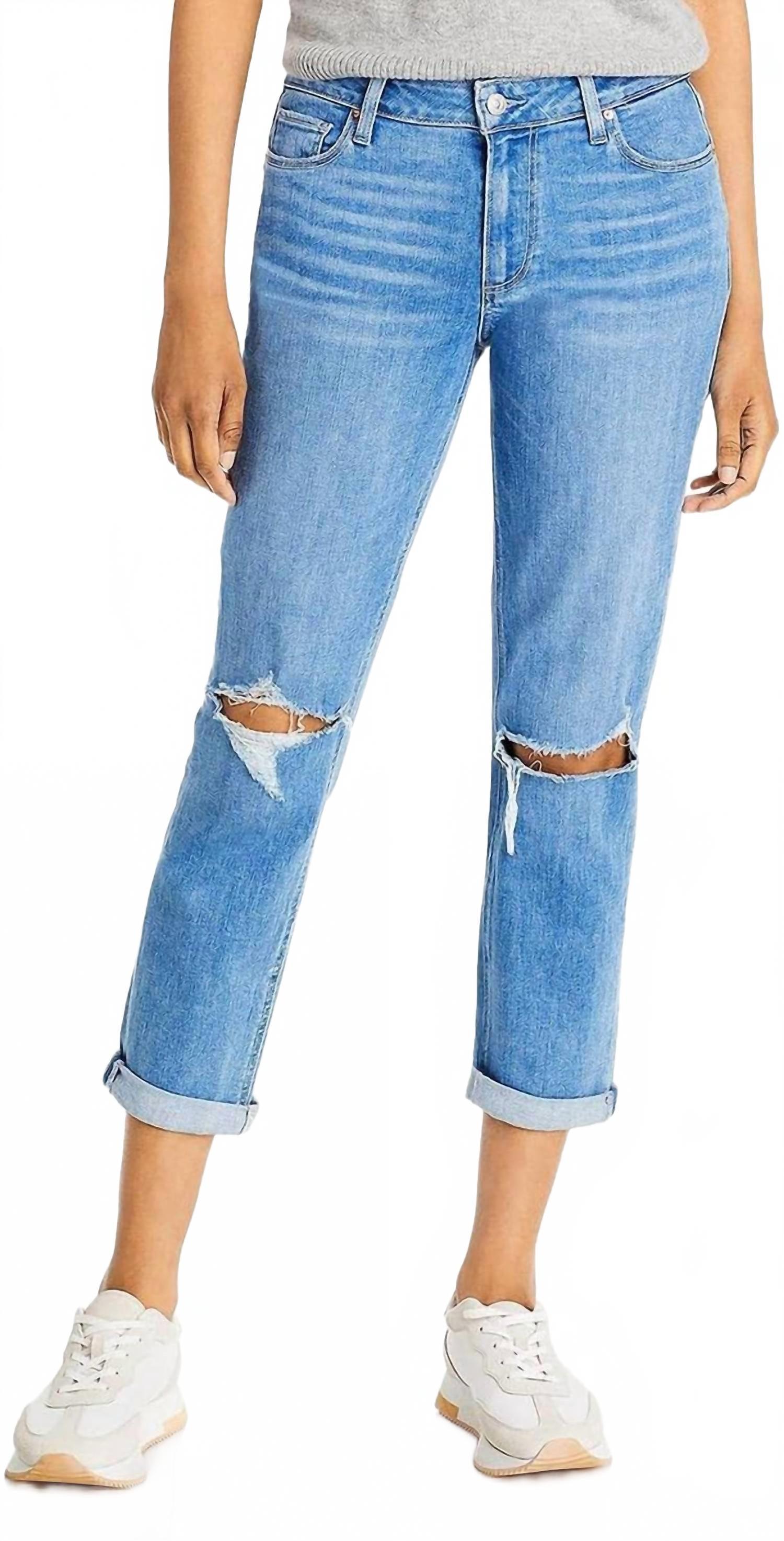 PAIGE Women's Brigitte Boyfriend Jeans – Relaxed Fit Ankle Leg, Lightly Distressed, Vintage Eco Wash Denim