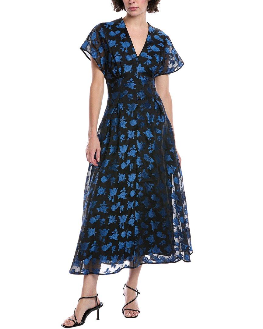 Lela Rose Floral Jacquard Silk-Blend Midi Dress in Blue | Lyst