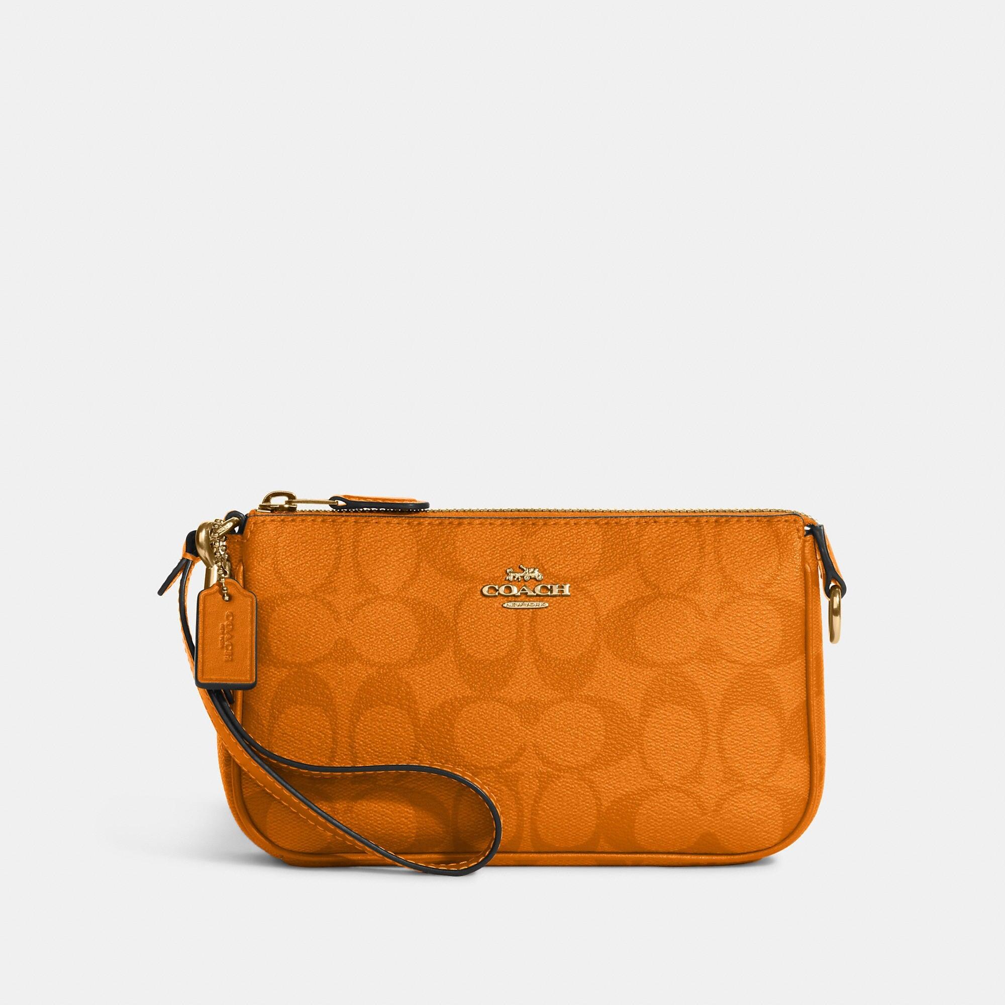 Coach Orange Leather Corner Zip Nolita Wristlet