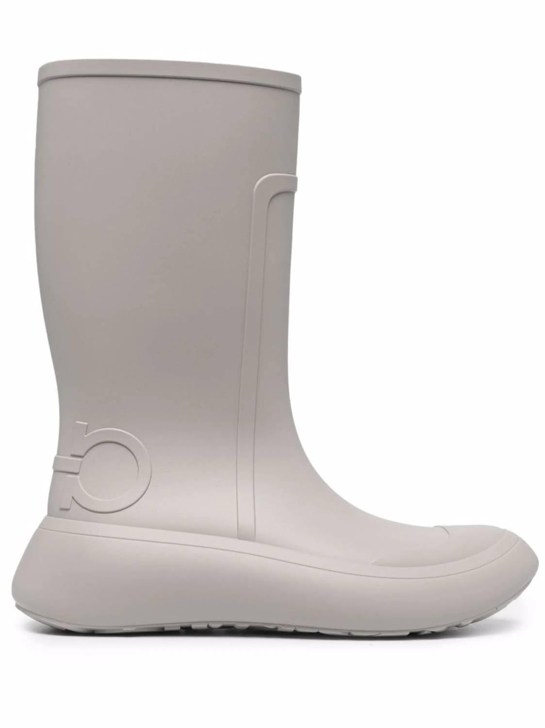NEW SALVATORE FERRAGAMO men\'s gancini detail rain boots in light grey Salvatore Ferragamo Men main image 2