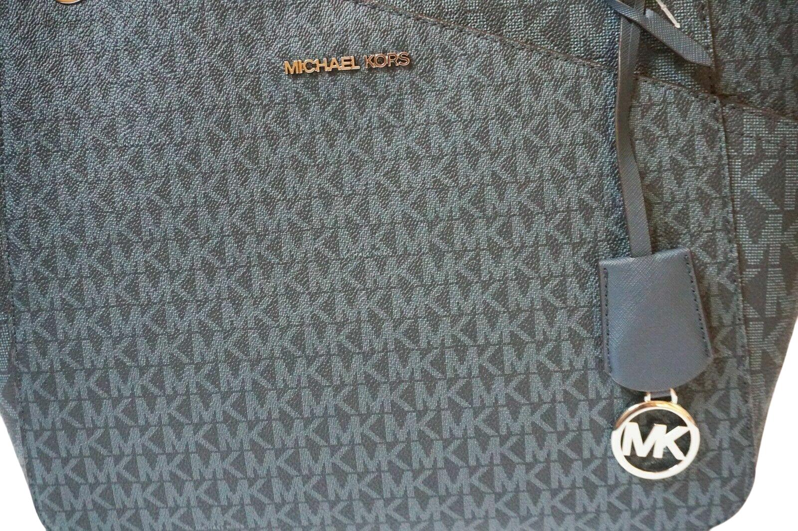 Michael Kors Jet Set Travel Medium Front Zip Pocket Chain Tote Bag Black  Silver