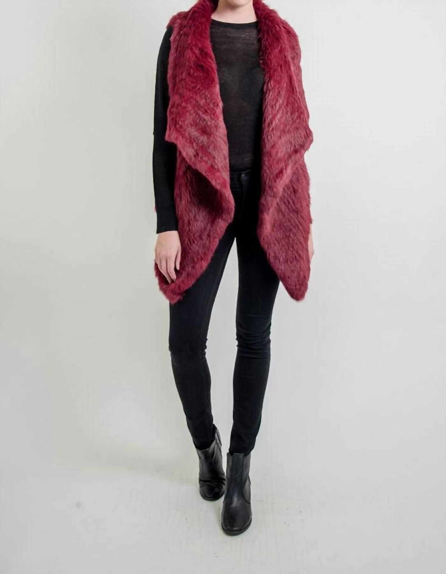 Love Token Chloe Genuine Rabbit Fur Vest In Wine in Red