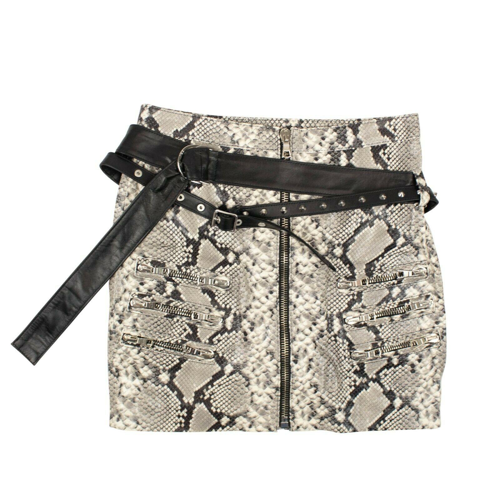 Grey faux leather snakeskin belted mini skirt sales
