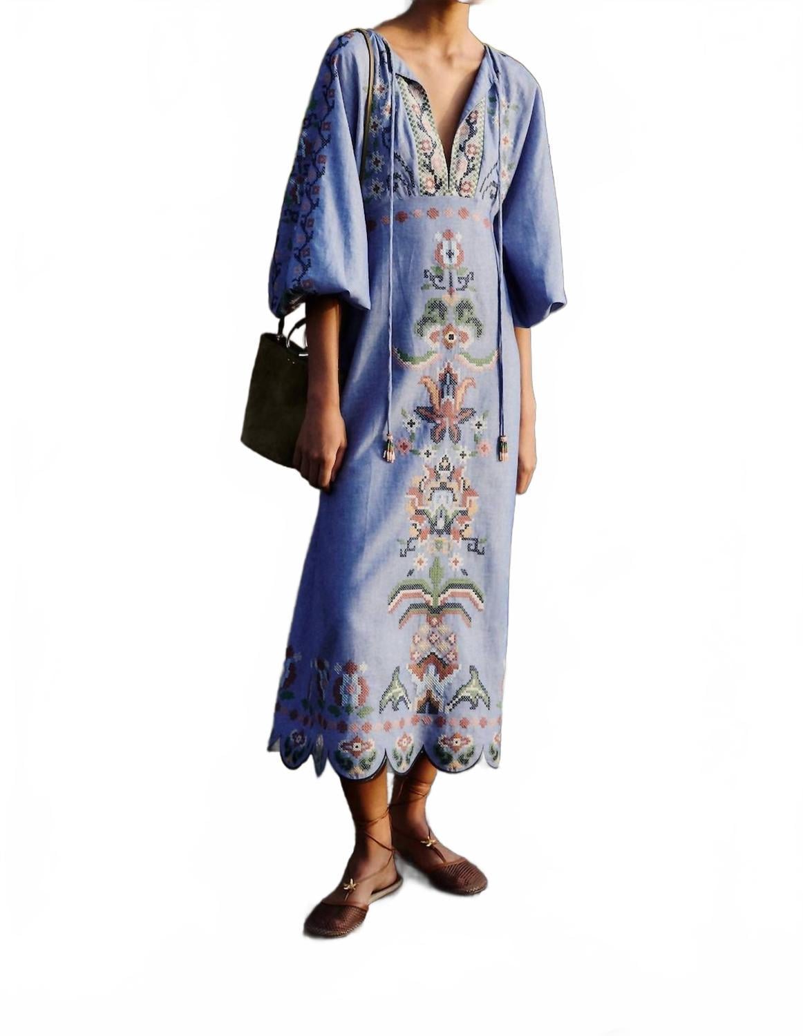 sachin and babi light blue dress Bicolor Jacquard Waves Long Sleeve Top main image 1