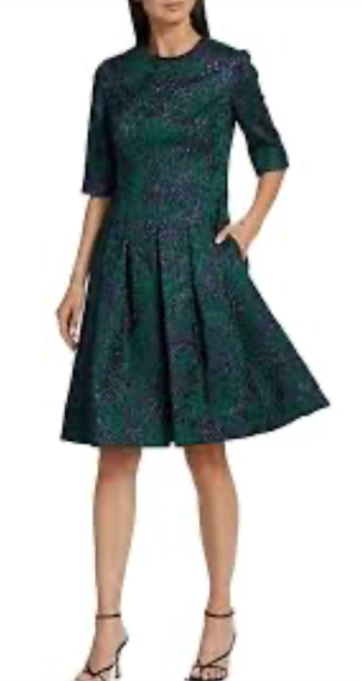Teri Jon Jacquard Fit Flare Dress In Green/navy Lyst