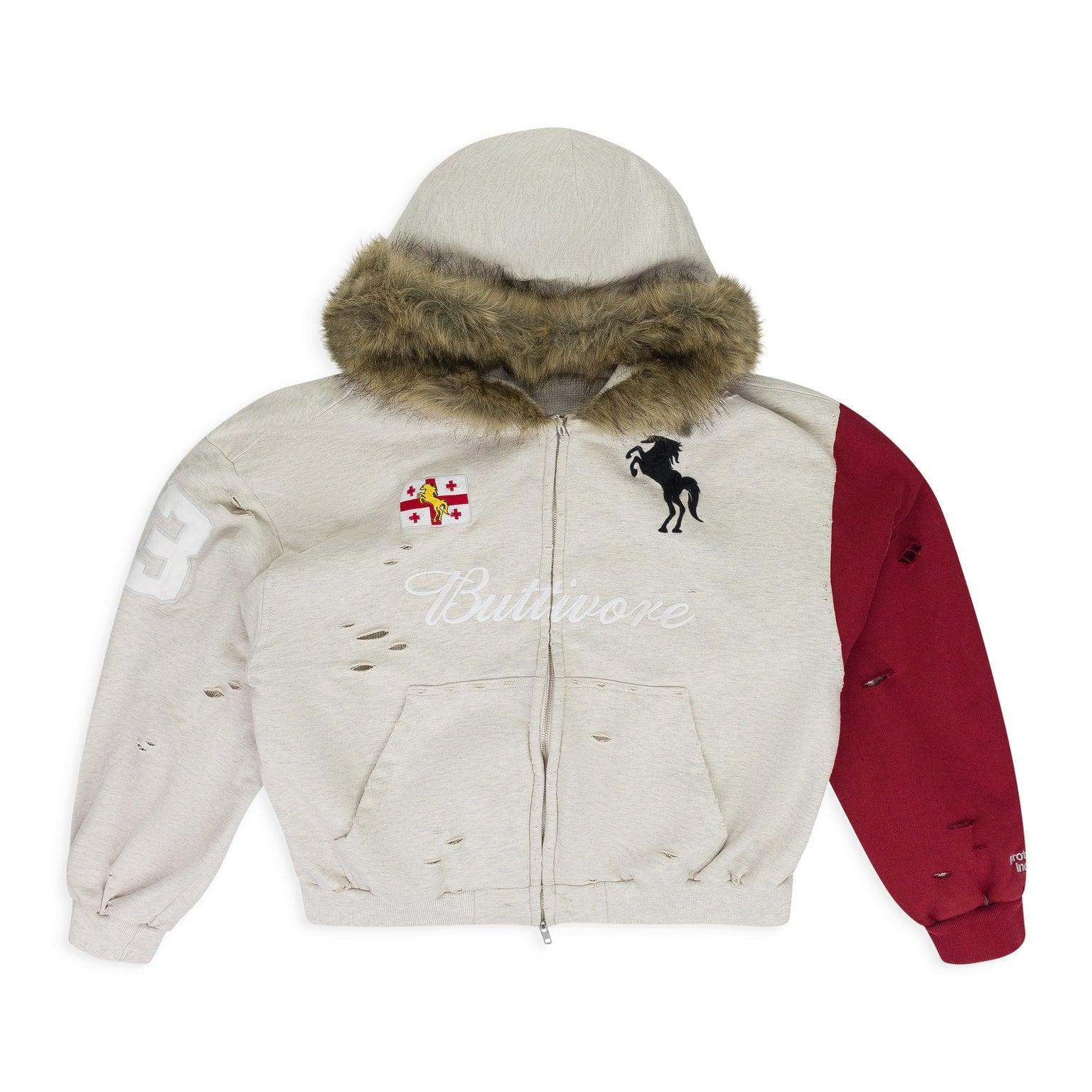 Protocol Index Oatmeal Melange 'Buttivore' Fur Lined Zip Hoodie in